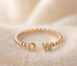 Personalized Beaded Gold Initial Open Ring, Custom Two Letter Stackable Jewelry