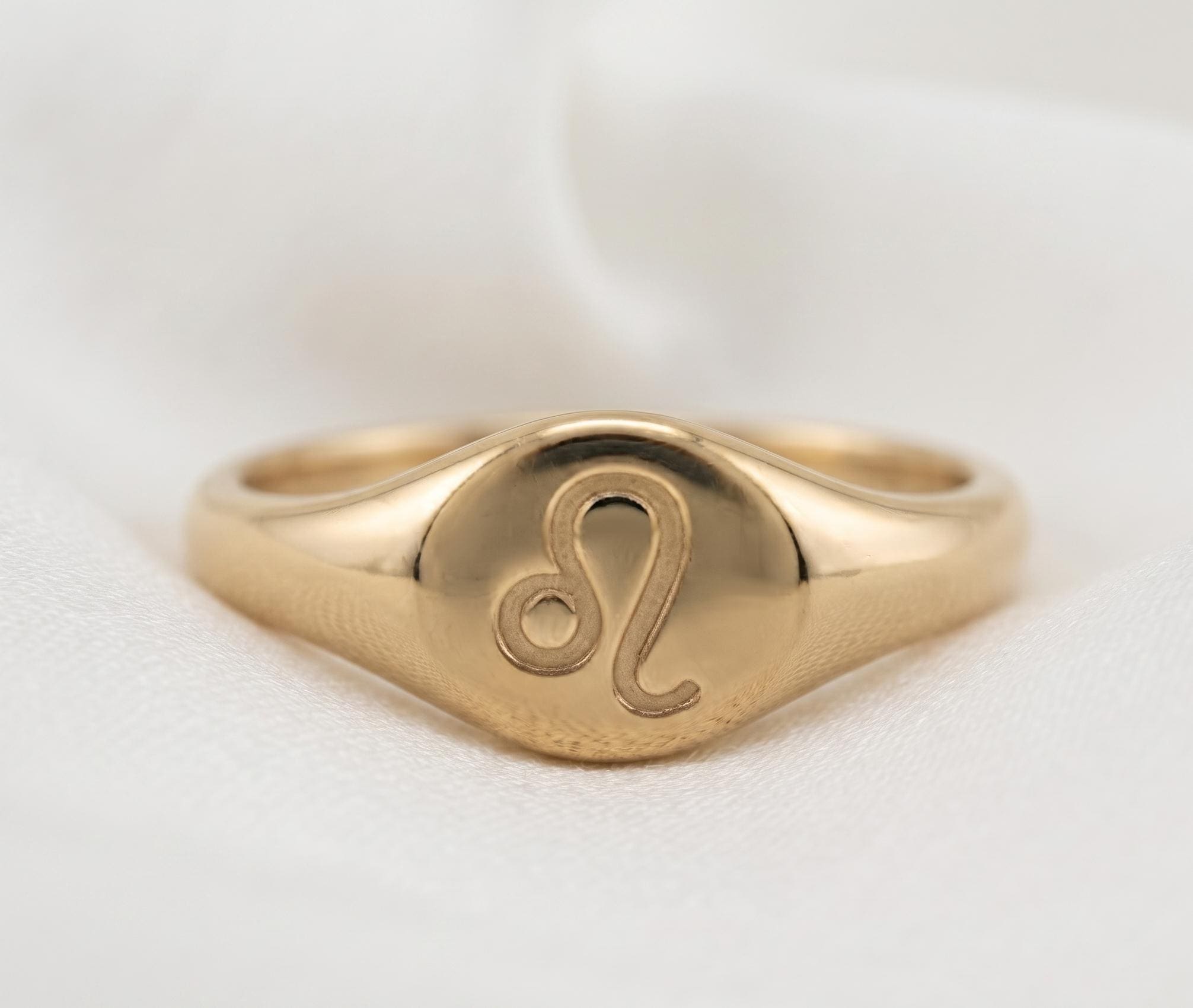 Gold Plated Leo Zodiac Signet Ring, Minimalist Celestial Astrology Jewelry