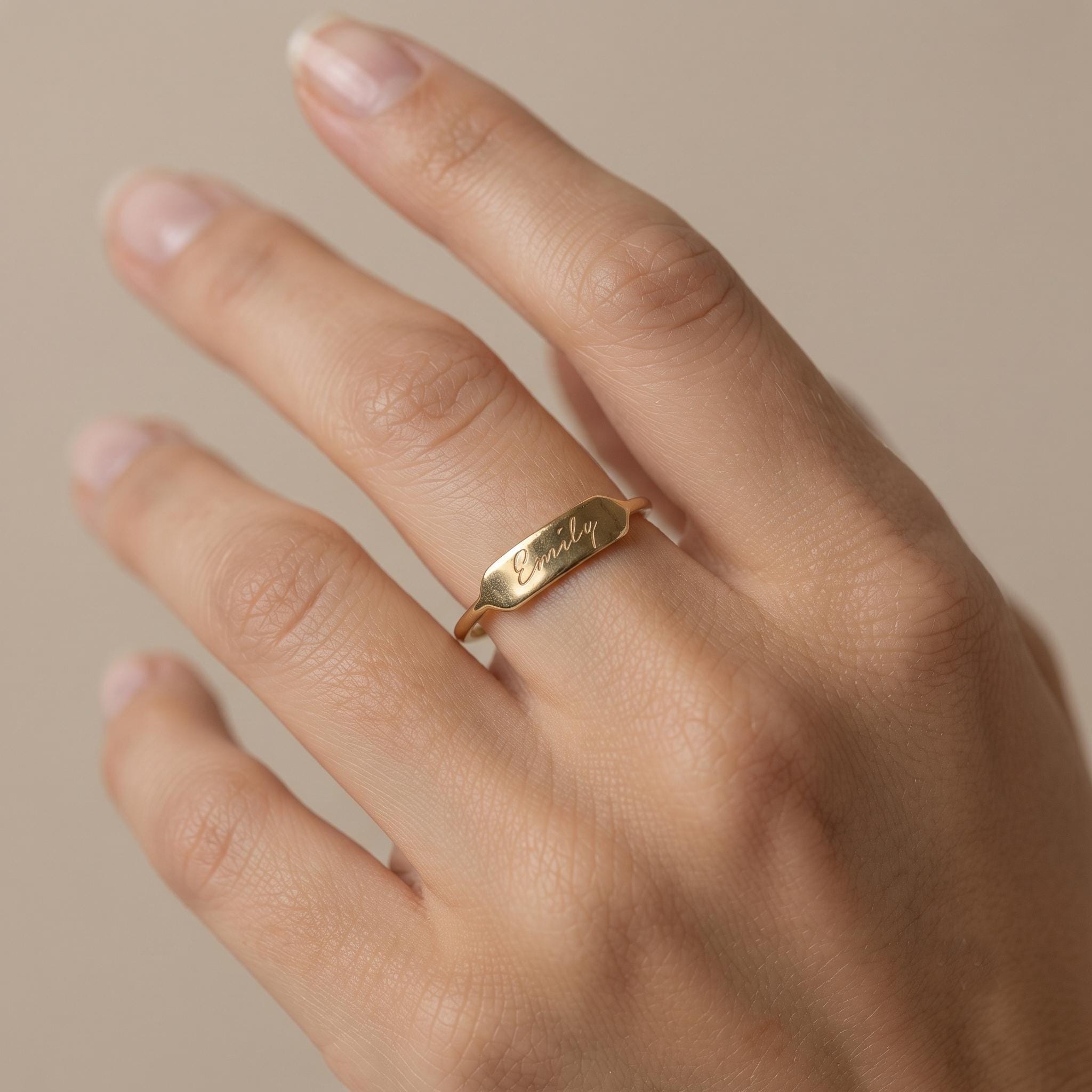 Personalized Hand-Engraved Name Ring - Minimalist Gold Bar Ring for Mom, Bridesmaids, or Everyday Wear