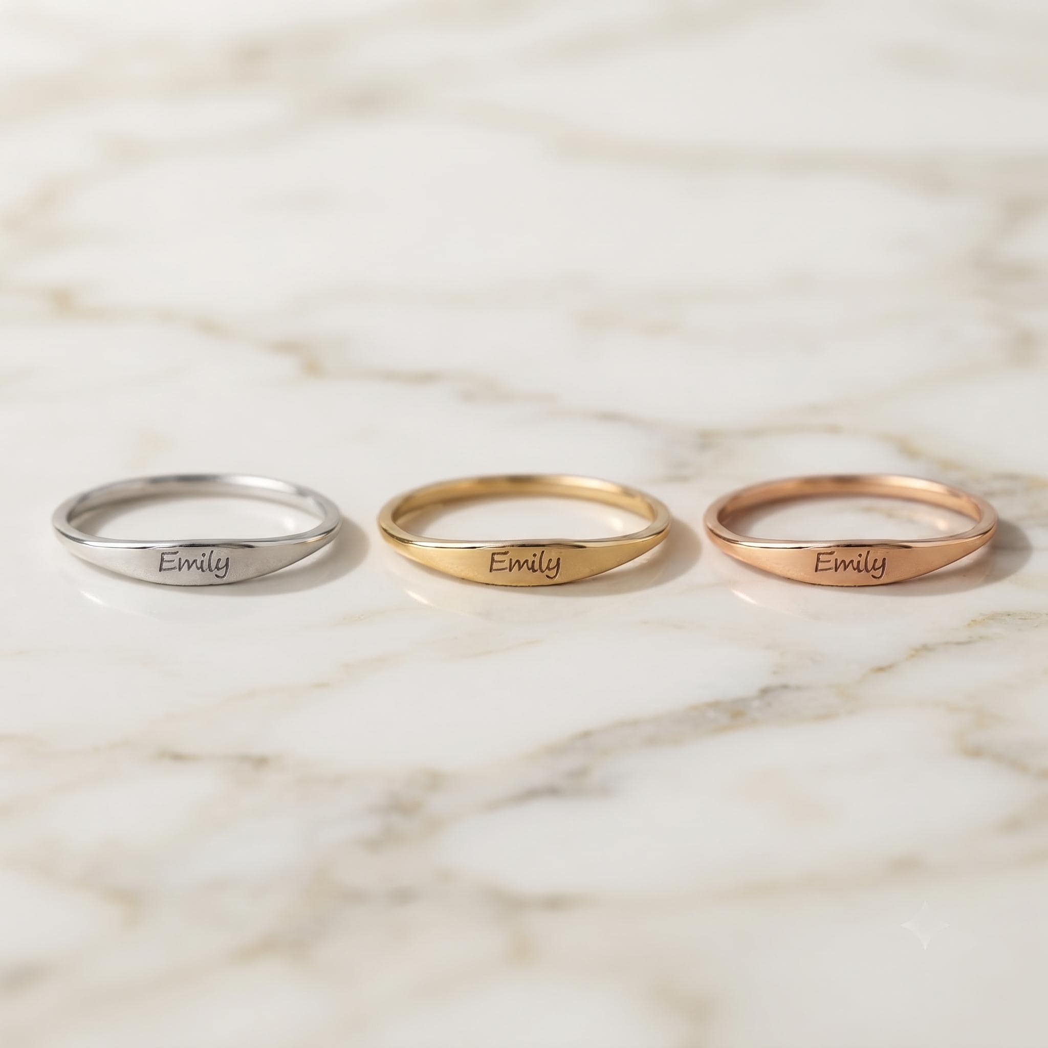 Personalized Slim Signet Ring • Custom Engraved Dainty Nameplate Gold Band