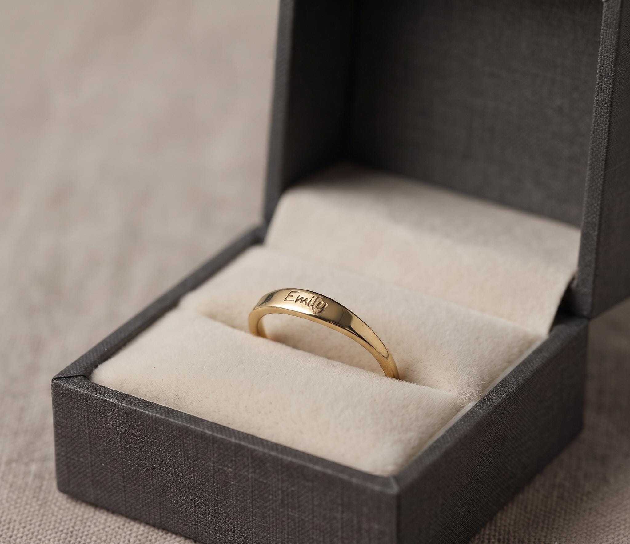 Personalized Slim Signet Ring • Custom Engraved Dainty Nameplate Gold Band