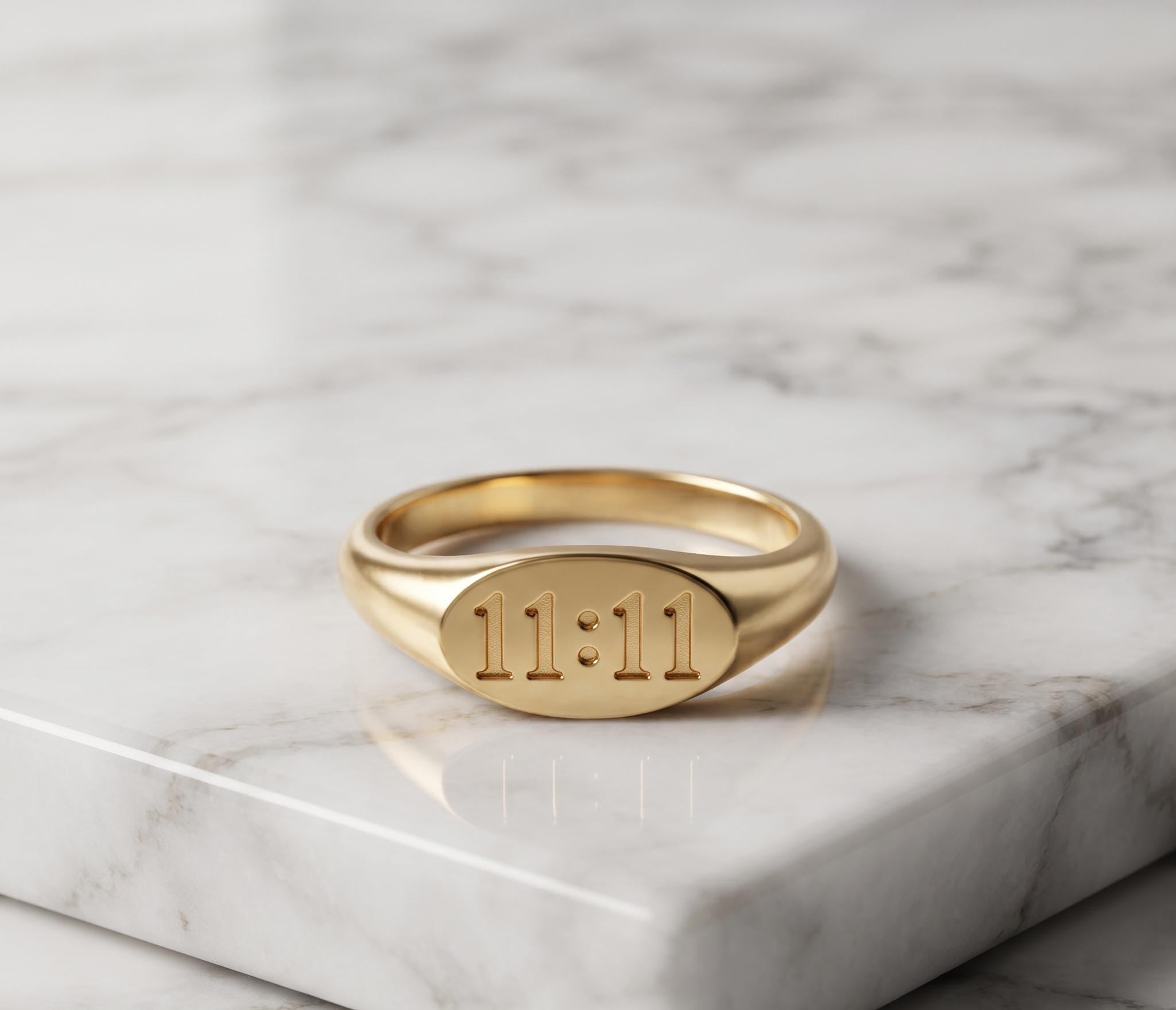 11:11 Angel Number Signet Ring • Gold Manifestation Talisman Jewelry