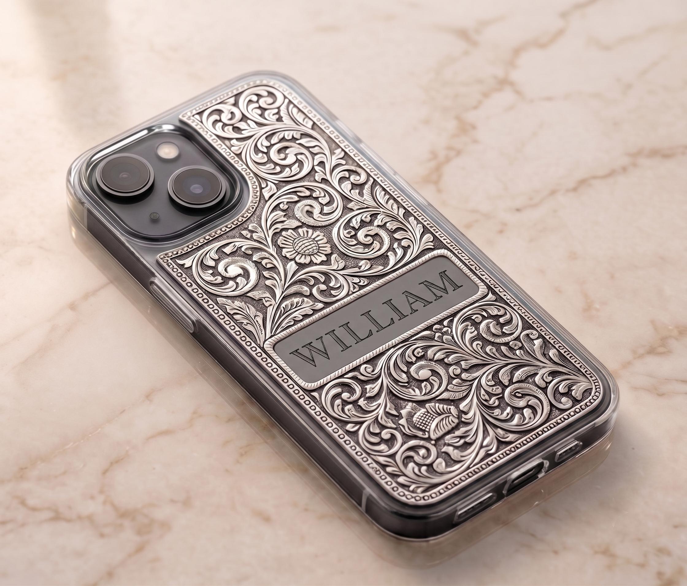 Personalized Engraved Floral iPhone Case, Vintage Western Name Cover