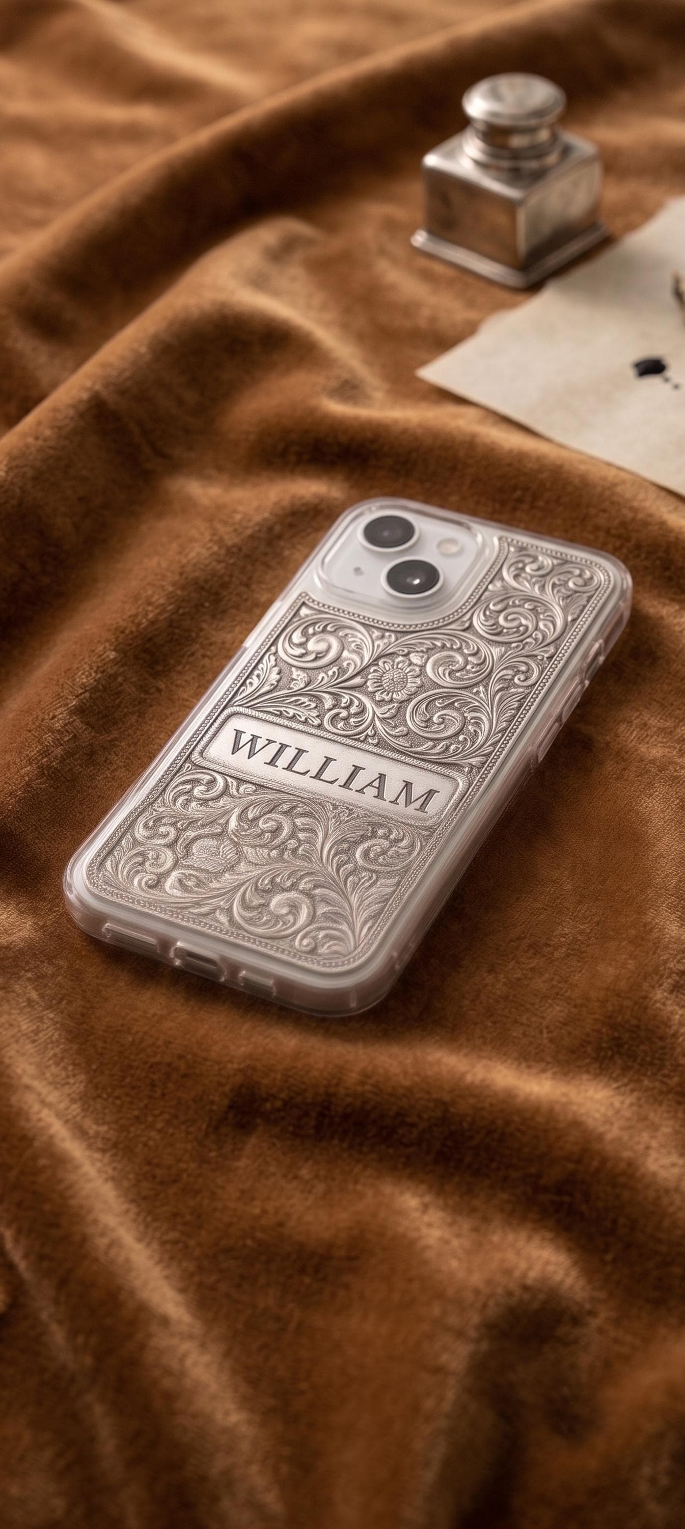 Personalized Engraved Floral iPhone Case, Vintage Western Name Cover