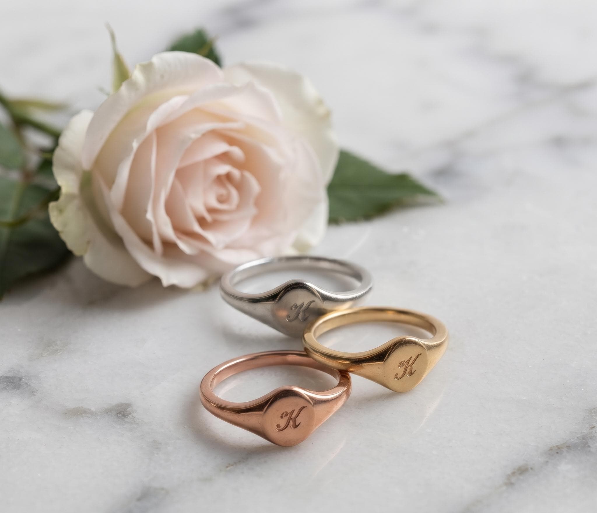 Personalized Cursive Initial Signet Ring, Dainty Oval Monogram Jewelry