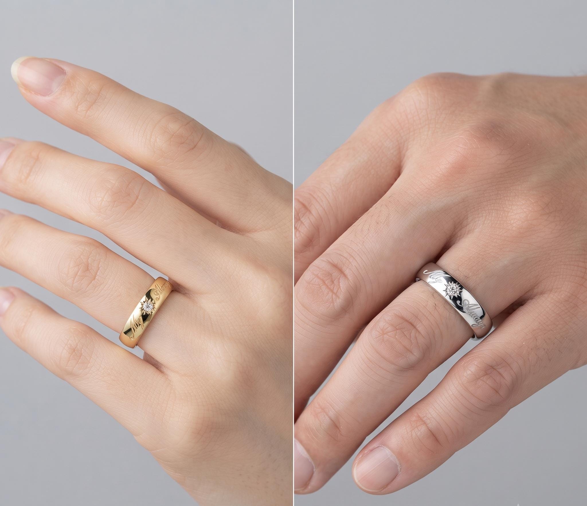 Engraved Gold Diamond Starburst Ring, 