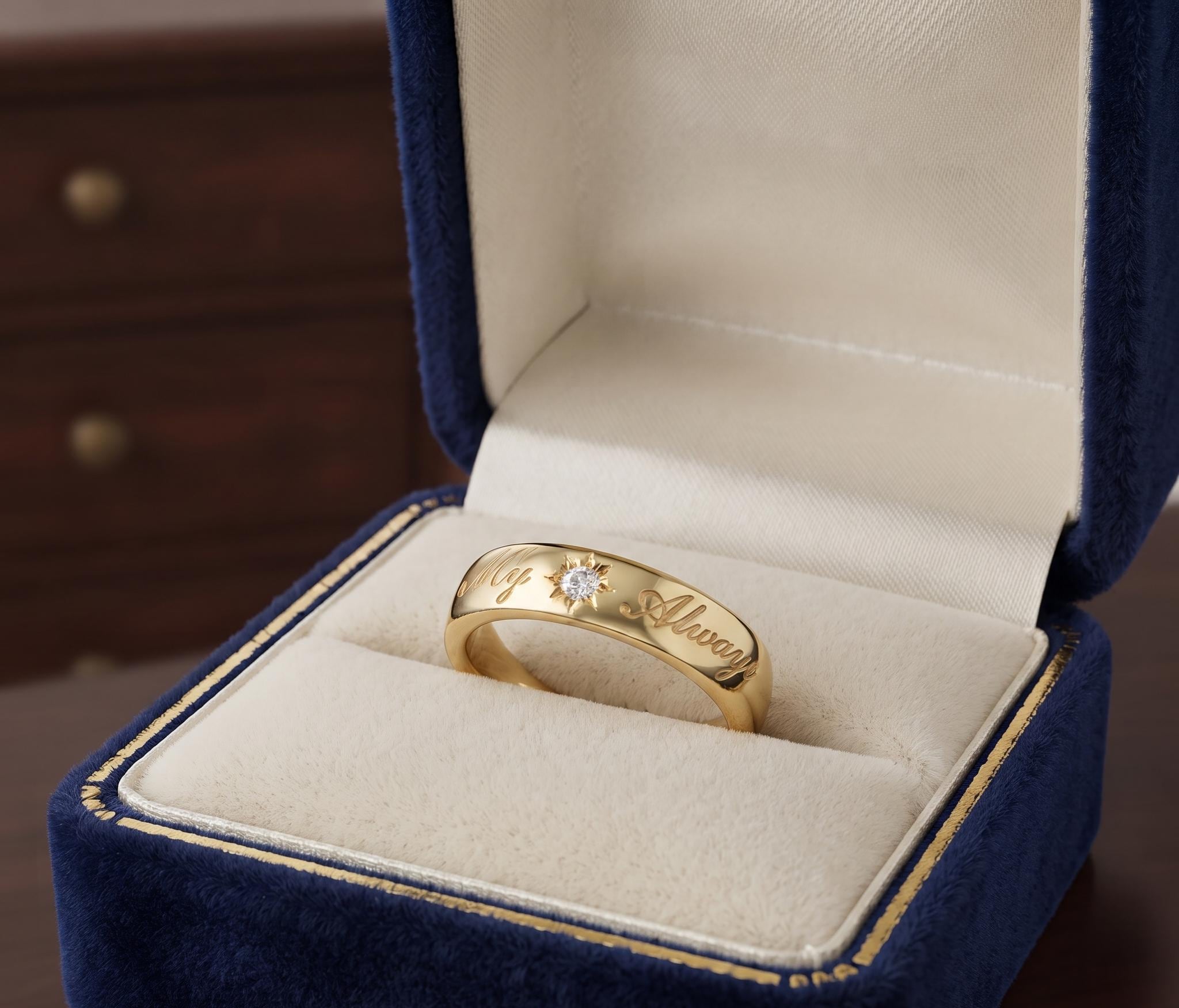 Engraved Gold Diamond Starburst Ring, 