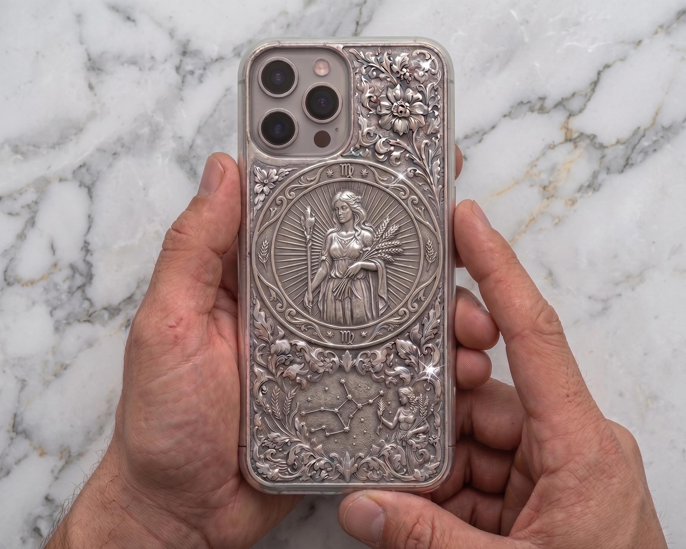 Aries Ram Engraved iPhone Case | Sterling Silver Embossed Astrology Cover