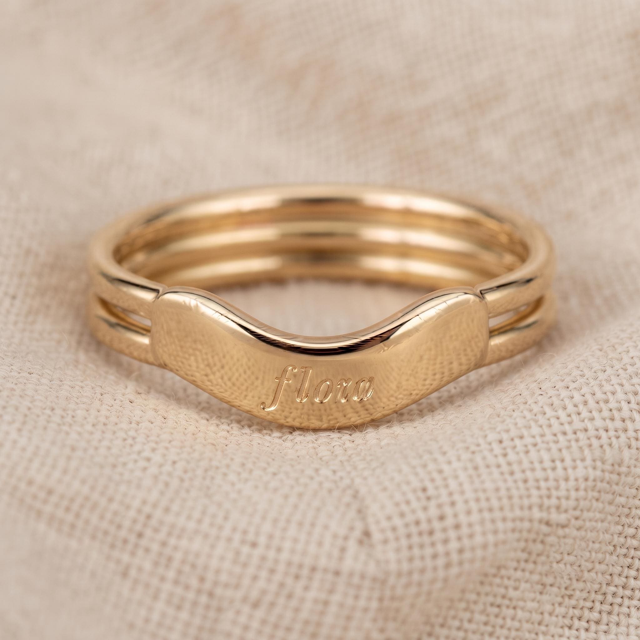 Custom Engraved Gold Chevron Ring – Triple Band Statement Jewelry