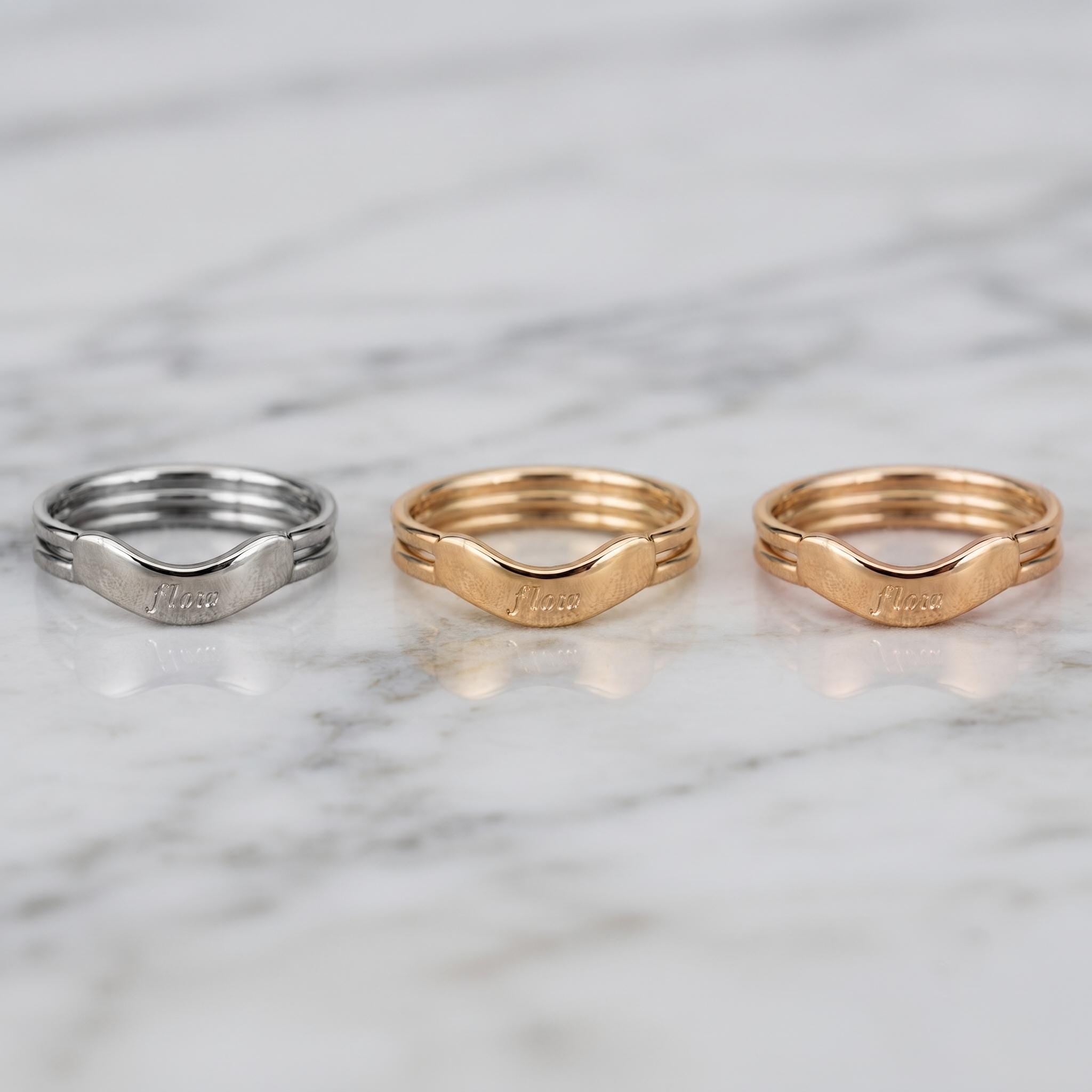 Custom Engraved Gold Chevron Ring – Triple Band Statement Jewelry