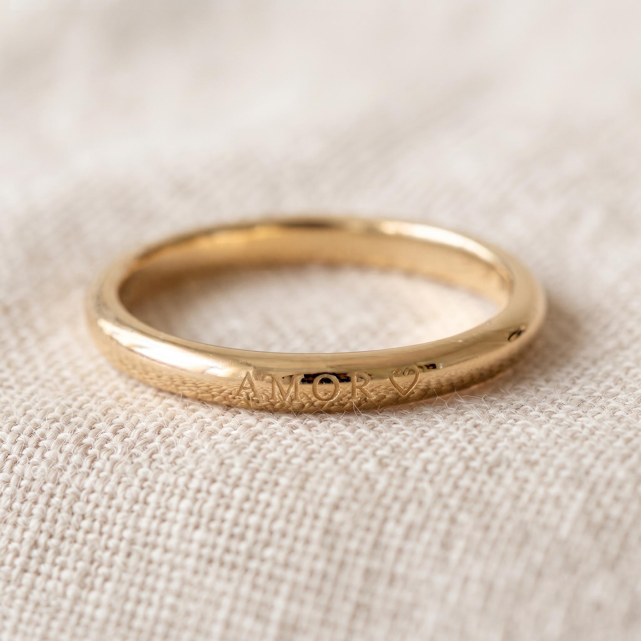 Personalized Engraved Gold Band, Custom Name Date Ring, Stackable Dainty Ring