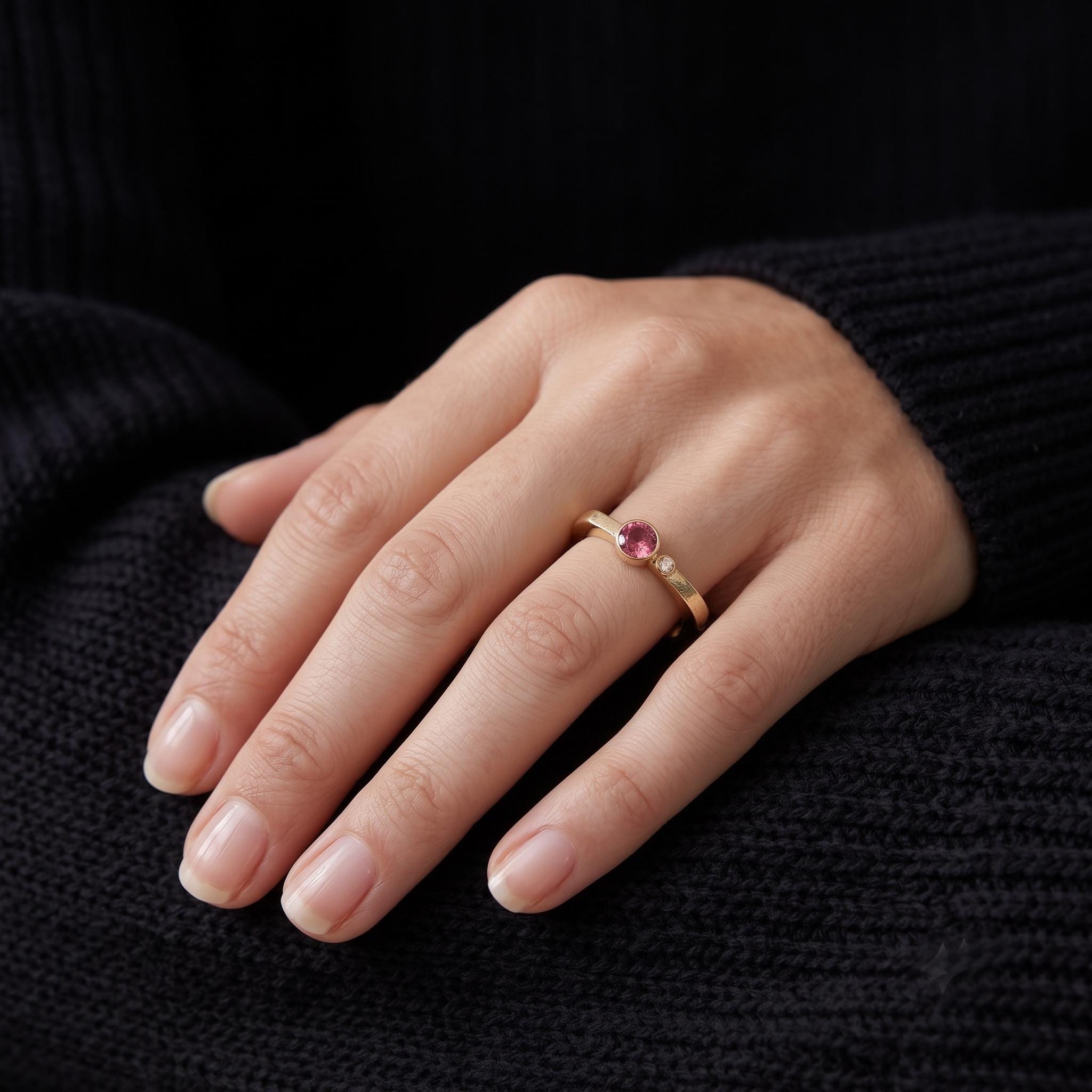 Modern Asymmetrical Bezel-Set Pink Stone Ring in Gold-Plated Sterling Silver