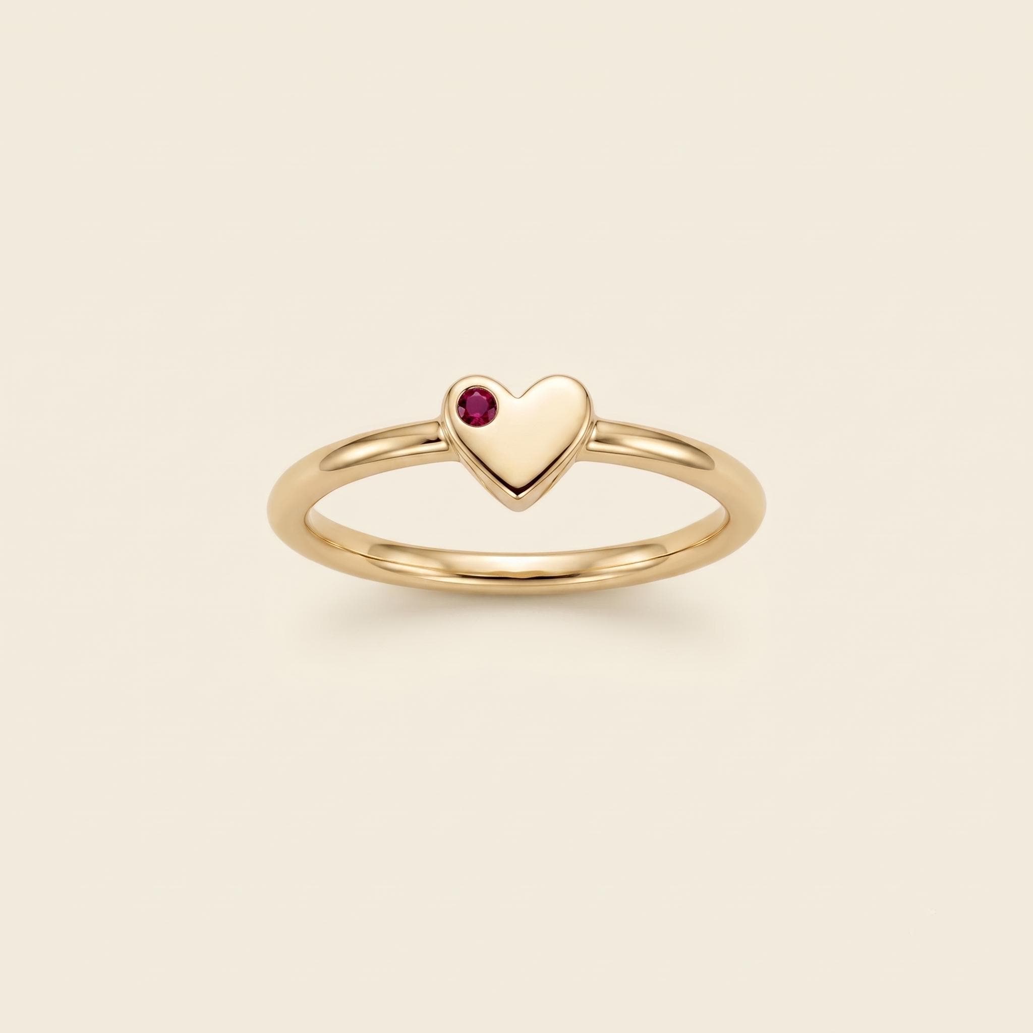 Gold Heart Ring with Ruby, Sterling Silver Stackable Band, Minimalist Jewelry