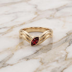 Marquise Garnet V-Shape Ring, Gold Plated Sterling Silver Chevron Band