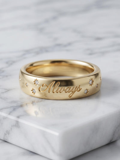 Gold "Always" Celestial Ring, Engraved Starry Band, Anniversary Gift