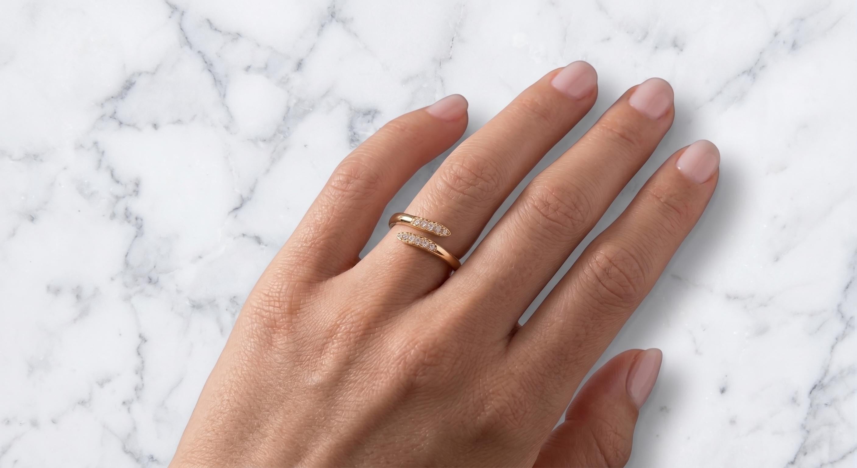 Minimalist Gold Diamond Wrap Ring, Dainty Stacking Band, Chic Bypass Jewelry