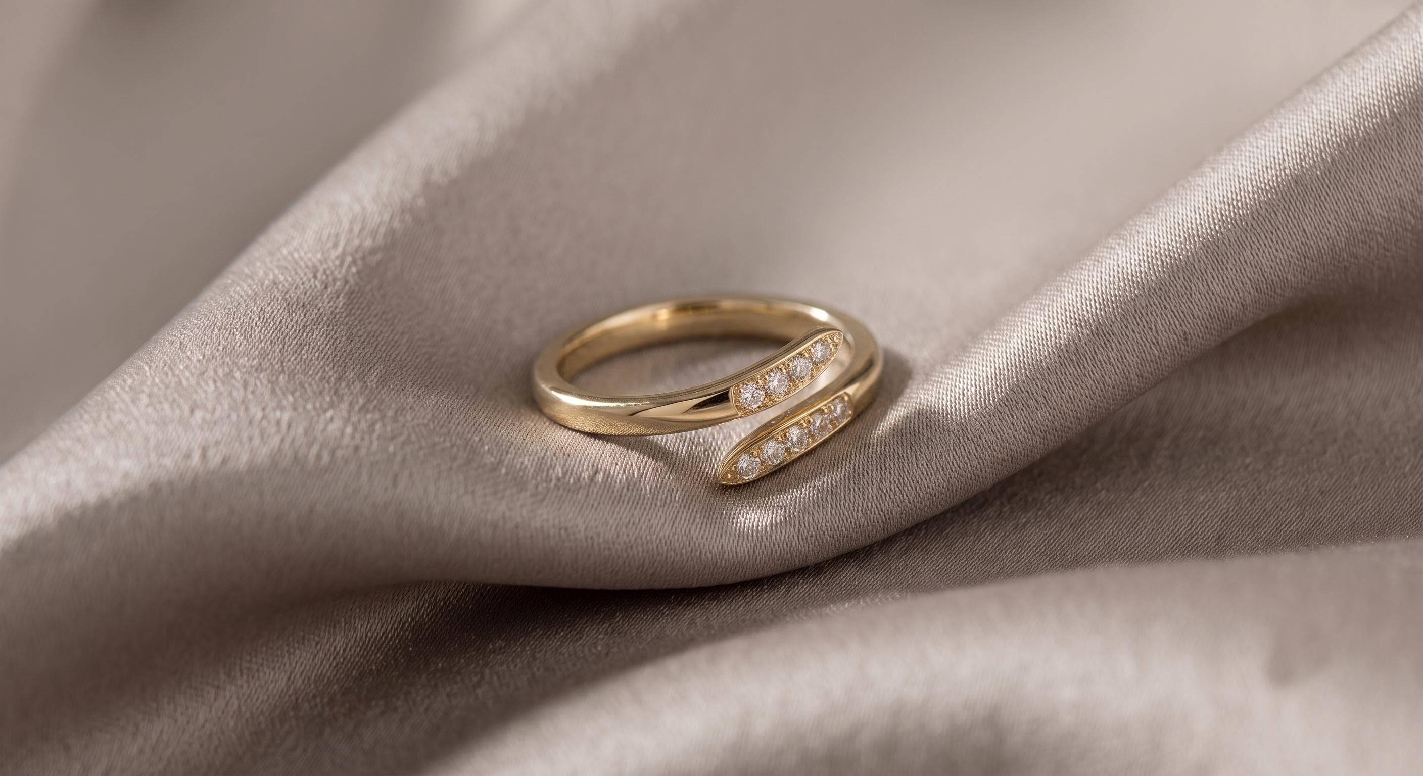 Minimalist Gold Diamond Wrap Ring, Dainty Stacking Band, Chic Bypass Jewelry