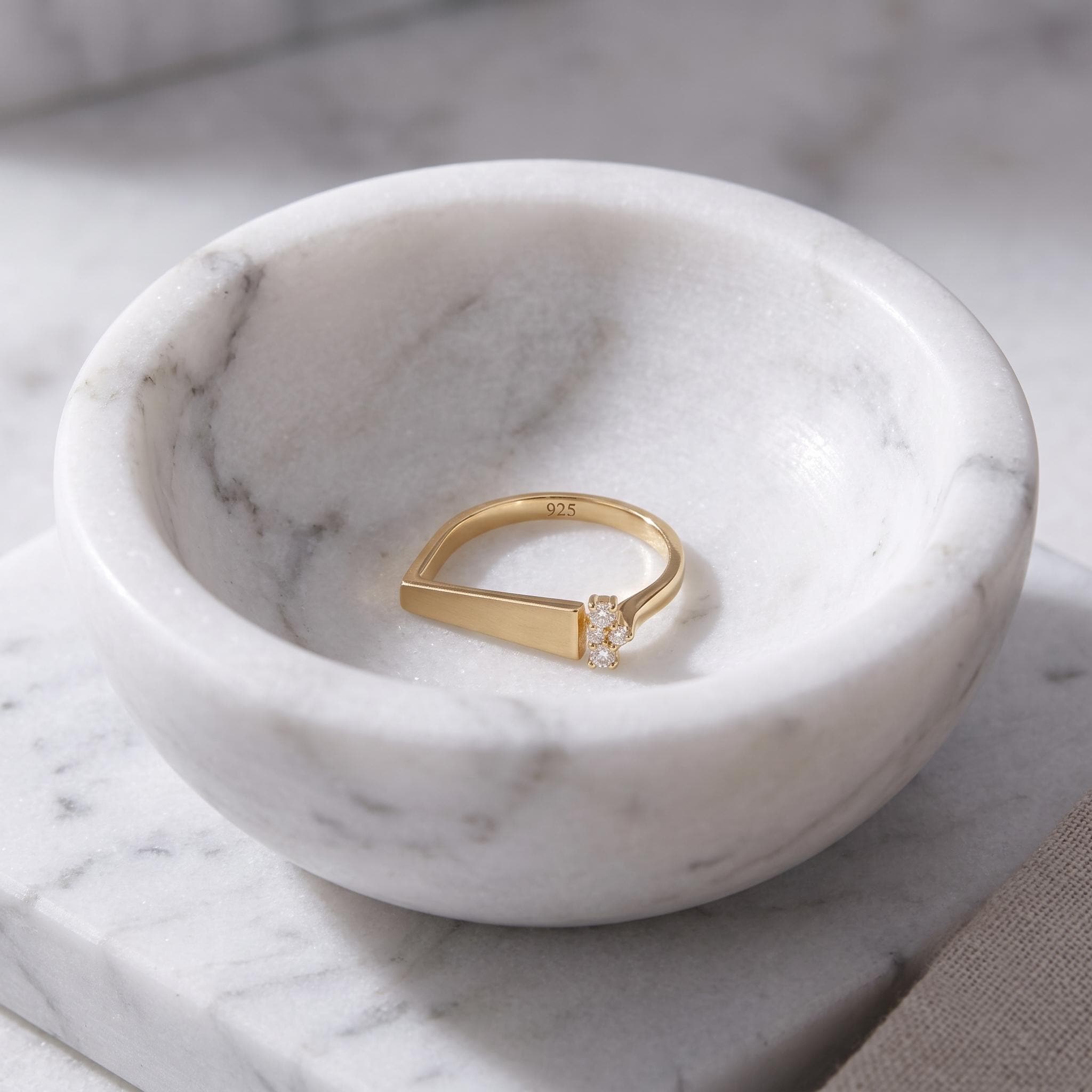 Gold Bar Ring, 925 Sterling Silver, Accent Stones, Geometric Stacking Band