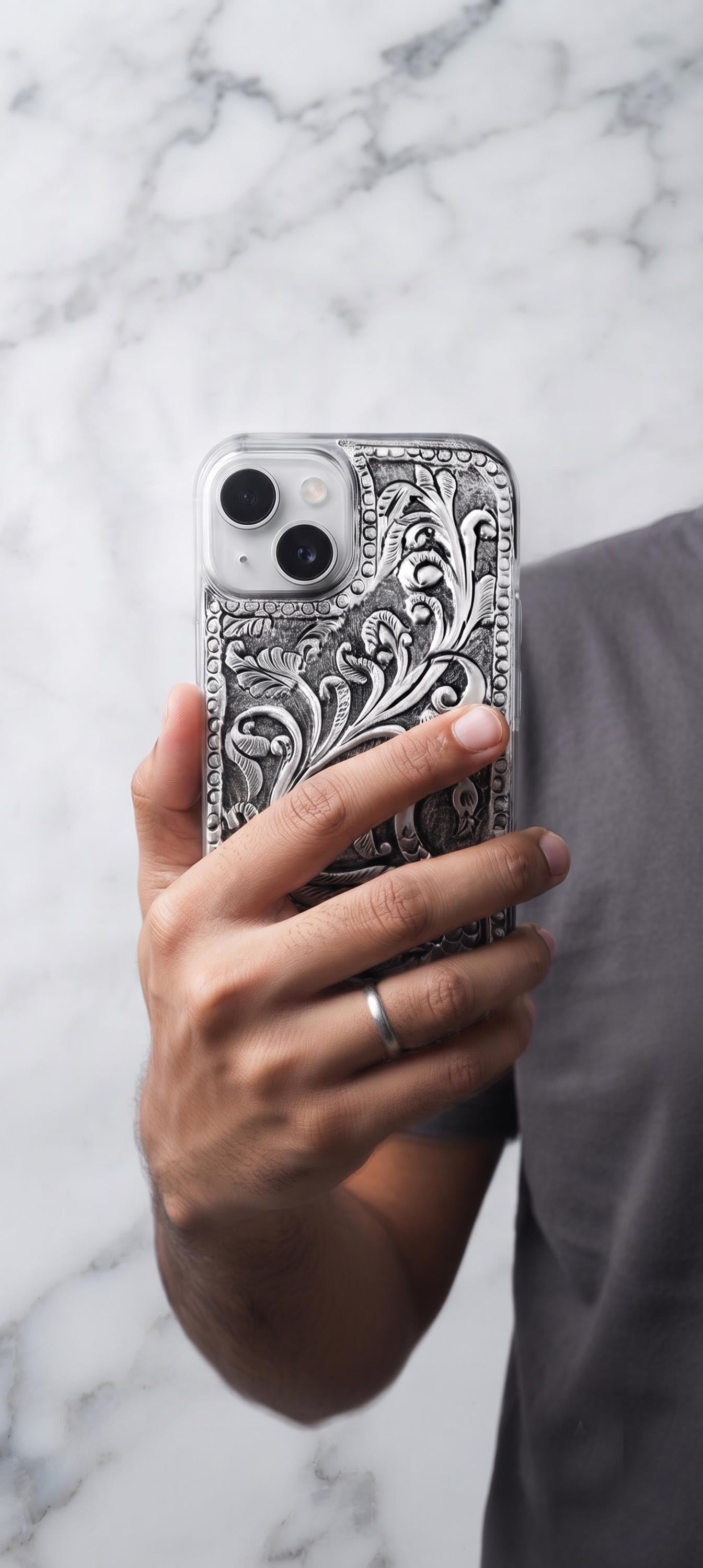 Antique Silver Peacock Phone Case | Embossed Artistic Smartphone Cover | Royal Indian Style