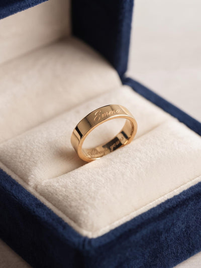 Engraved 14K Gold Band, Double Sided Custom Ring, Personalized Jewelry Box Set