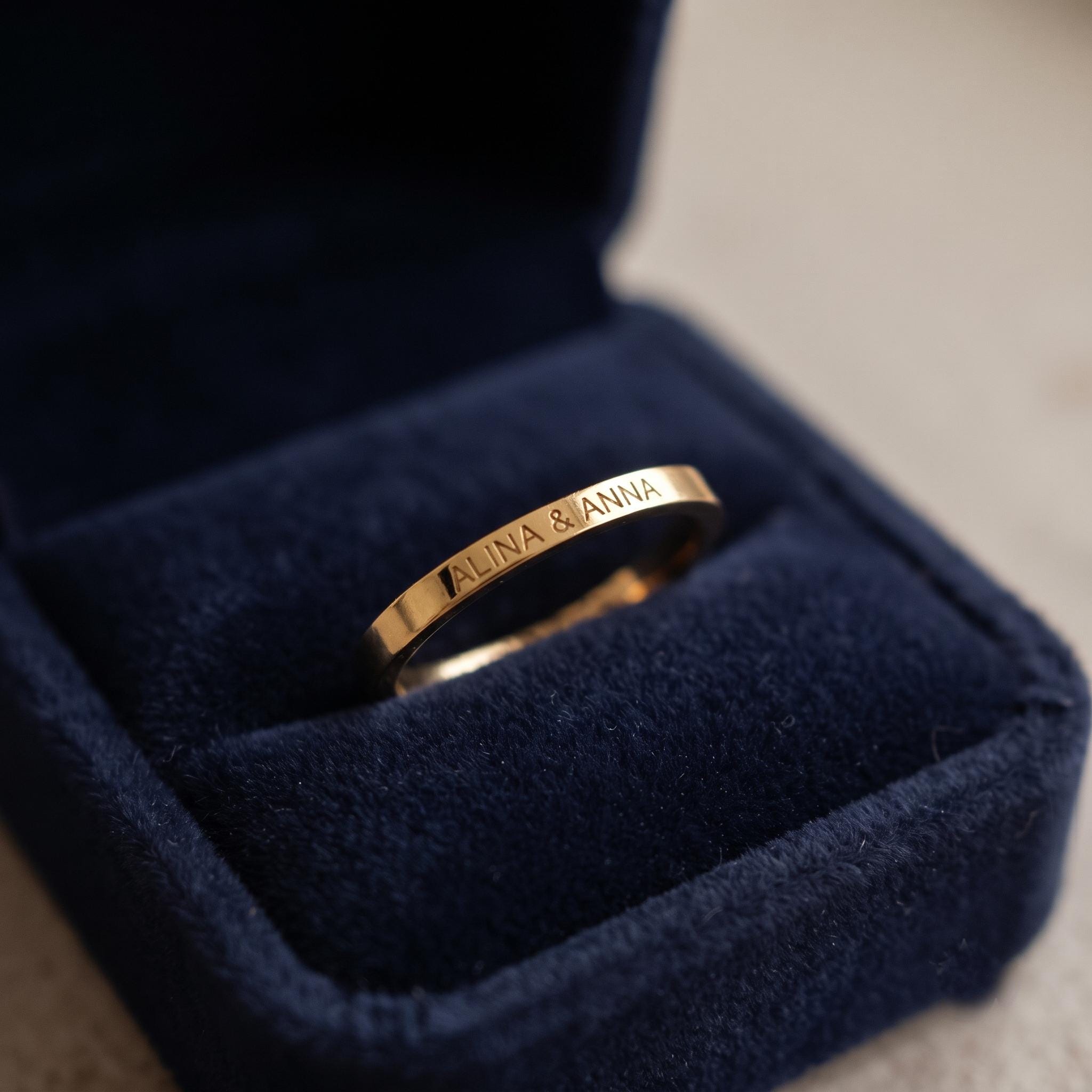 Custom Engraved Gold Wedding Band • Inner Outer Script Engraving Promise Ring