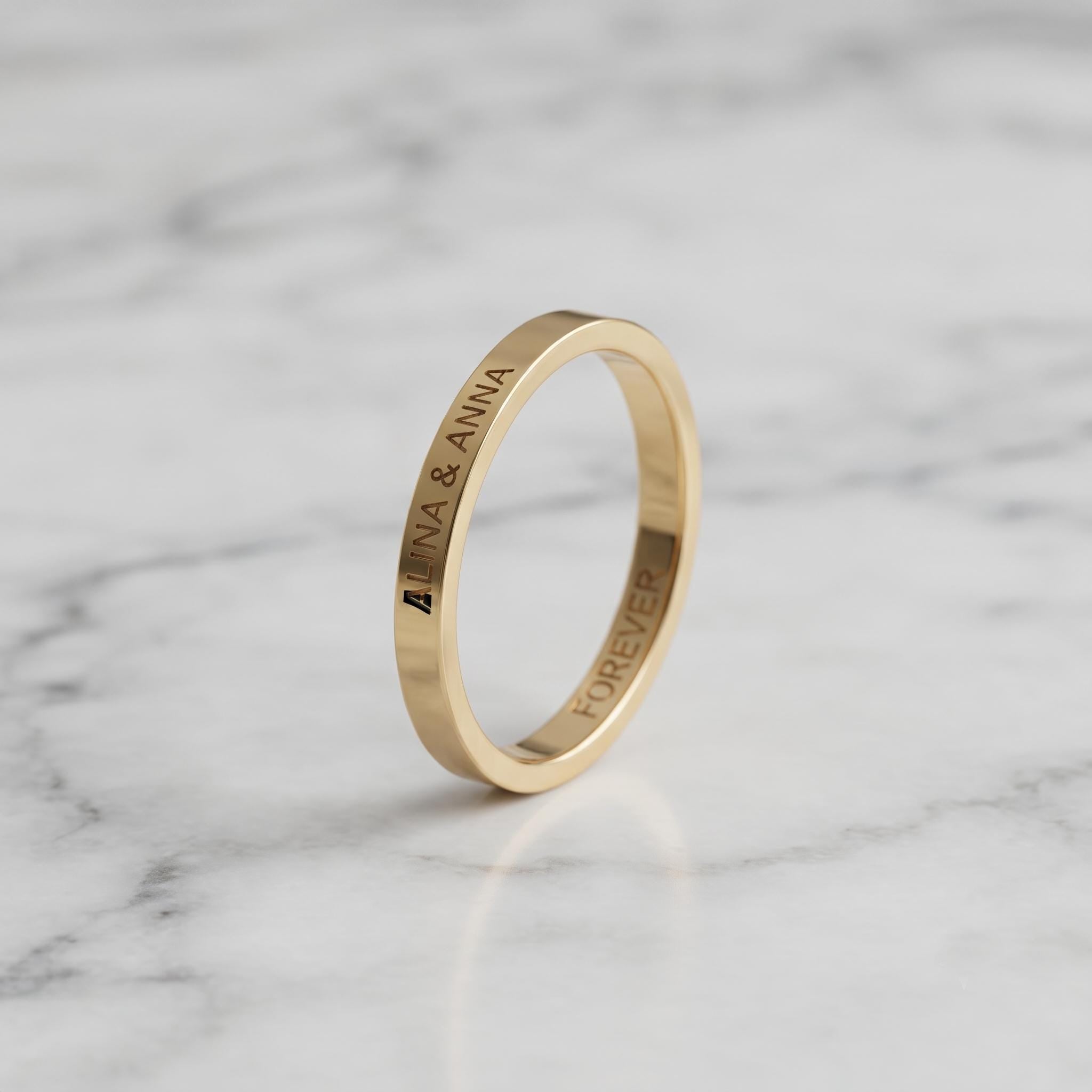 Custom Engraved Gold Wedding Band • Inner Outer Script Engraving Promise Ring