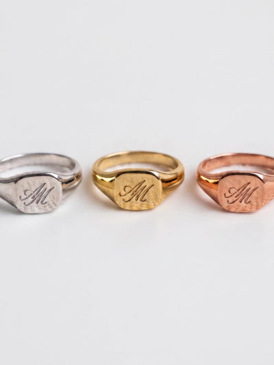 The "Heritage" Minimalist Signet Ring – Custom Script Initial Monogrammed Statement Ring