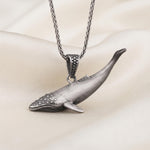 Sterling Silver Whale Pendant Necklace, Oxidized Marine Life Jewelry, Coastal Gift
