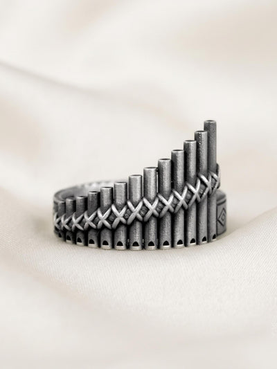 Sterling Silver Pan Flute Ring, Oxidized Antique Finish, Musician Jewelry