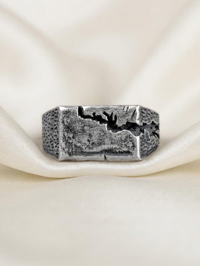 Handmade Textured Sterling Silver Signet Ring, Brutalist Rustic Statement Band