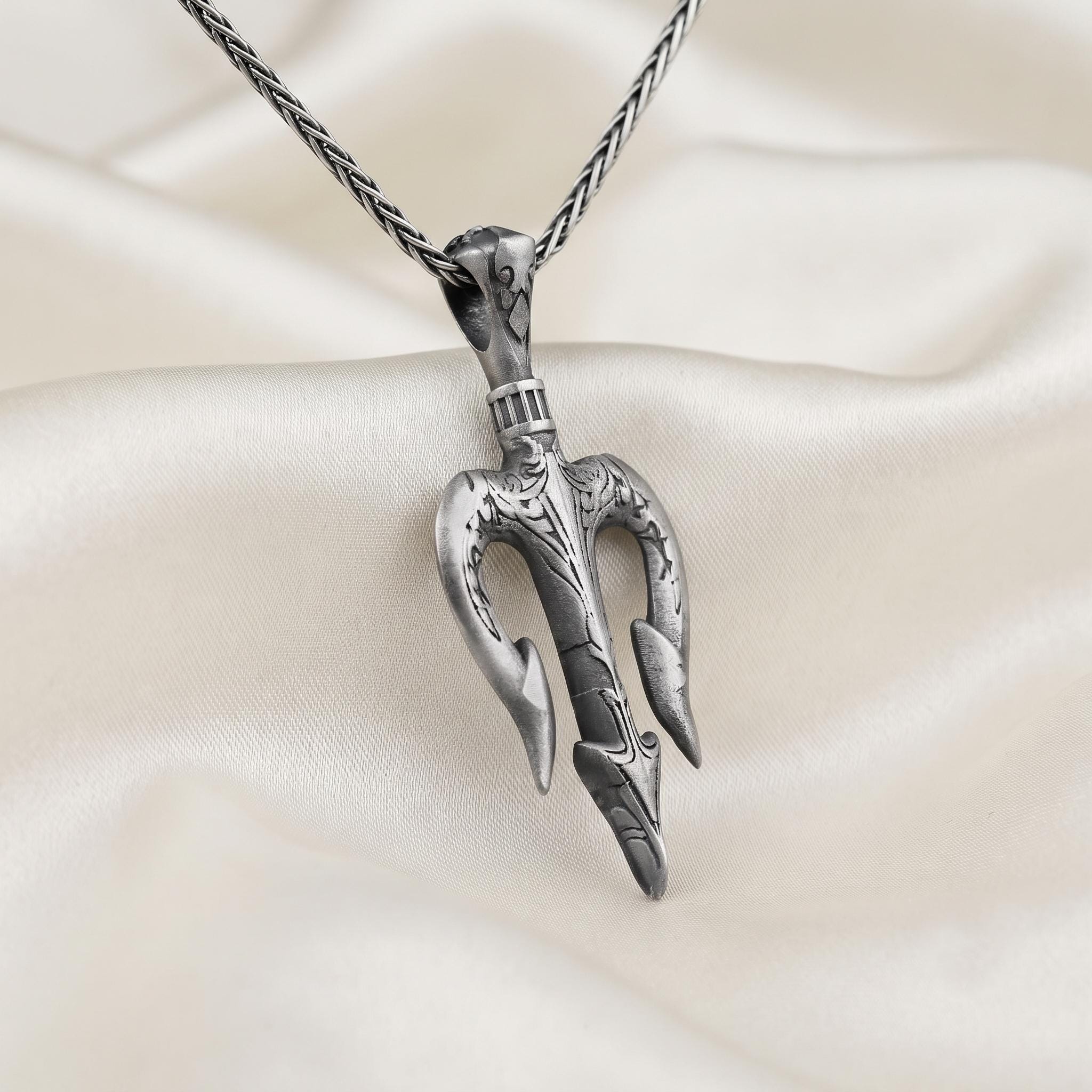 Sterling Silver Trishul Pendant, Lord Shiva Trident Necklace, Gothic Amulet