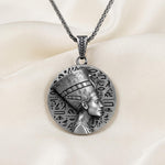 Handmade Sterling Silver Nefertiti Pendant Necklace, Ancient Egyptian Hieroglyphics Amulet