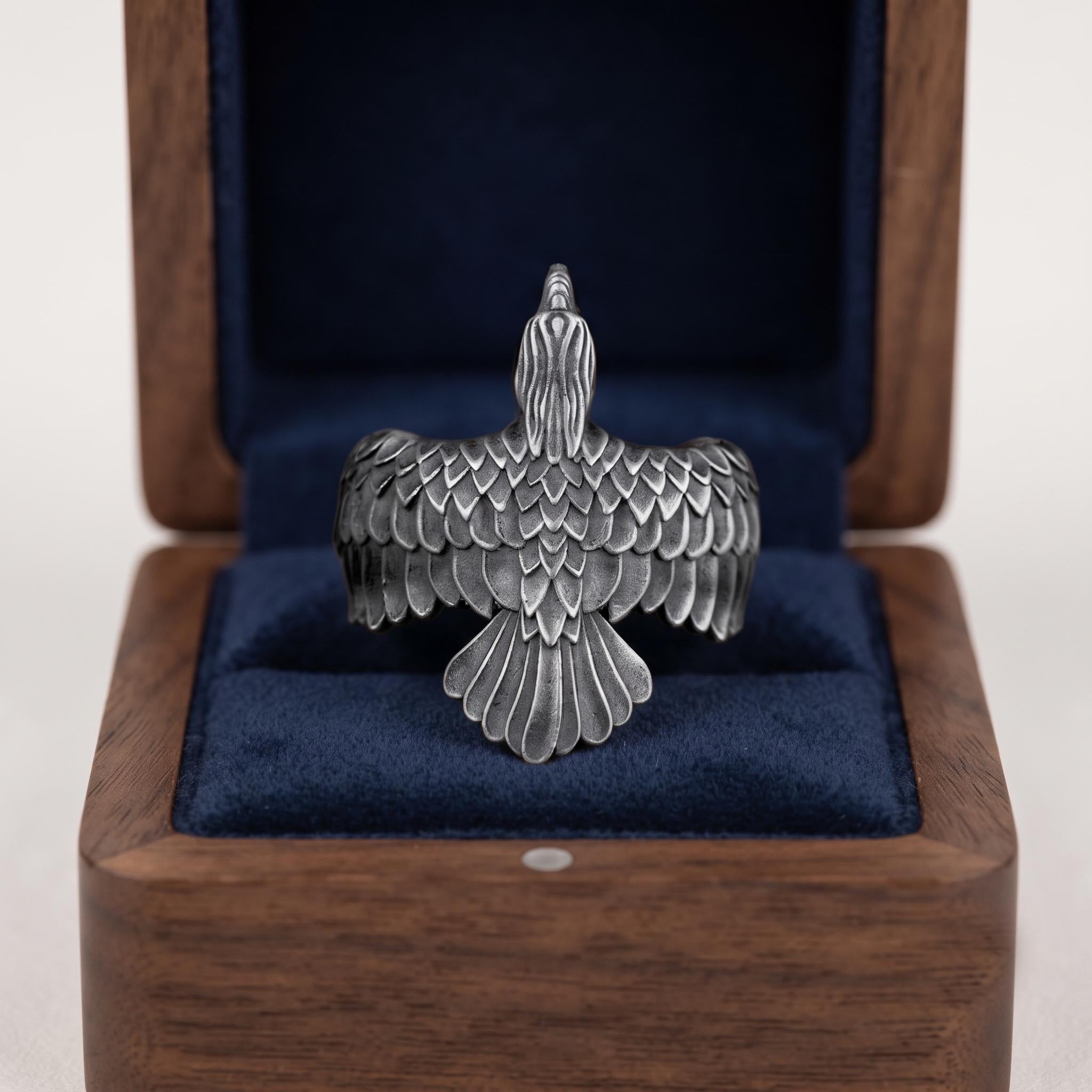 Sterling Silver Eagle Ring, Oxidized Gothic Animal Jewelry, Statement Ring
