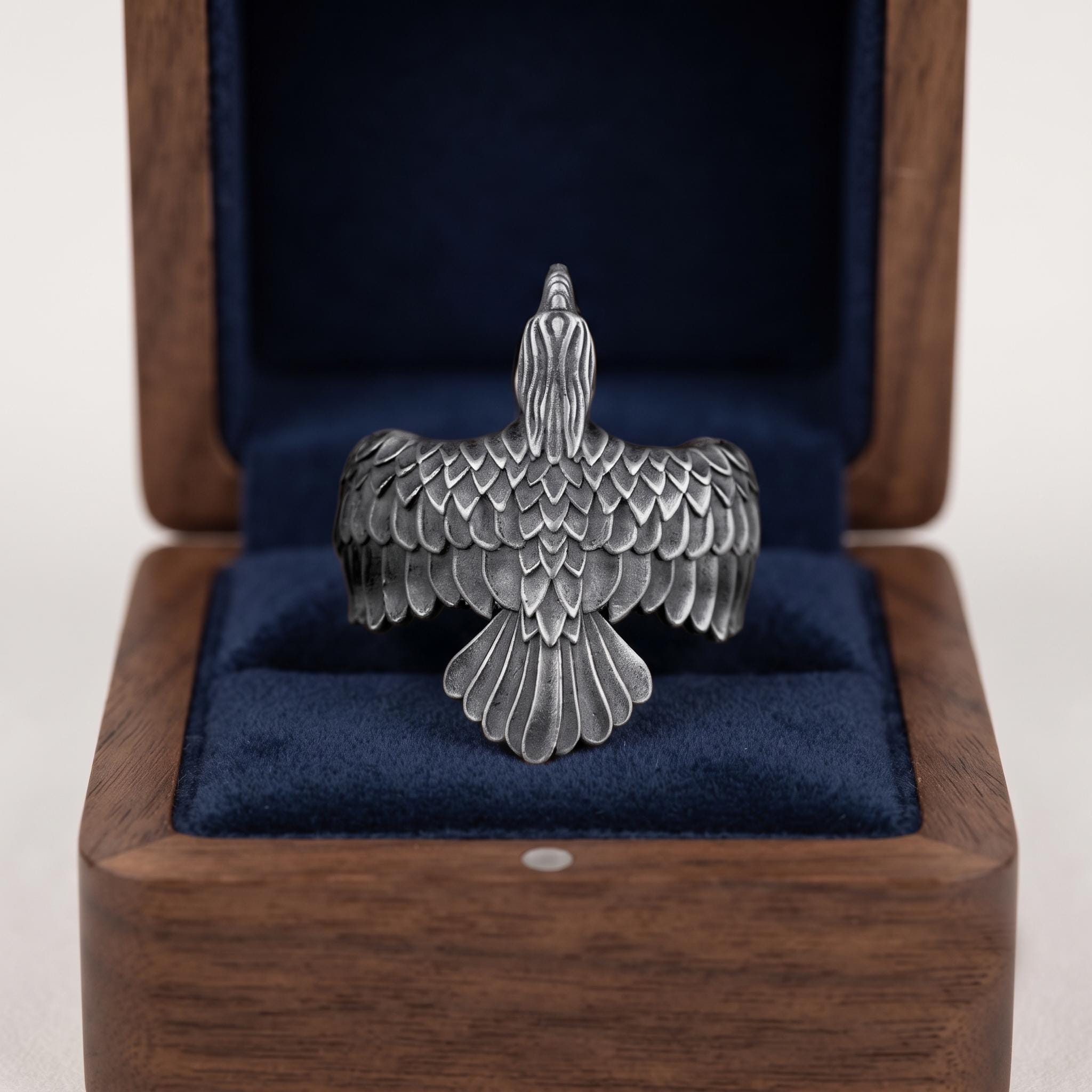 Sterling Silver Eagle Ring, Oxidized Gothic Animal Jewelry, Statement Ring