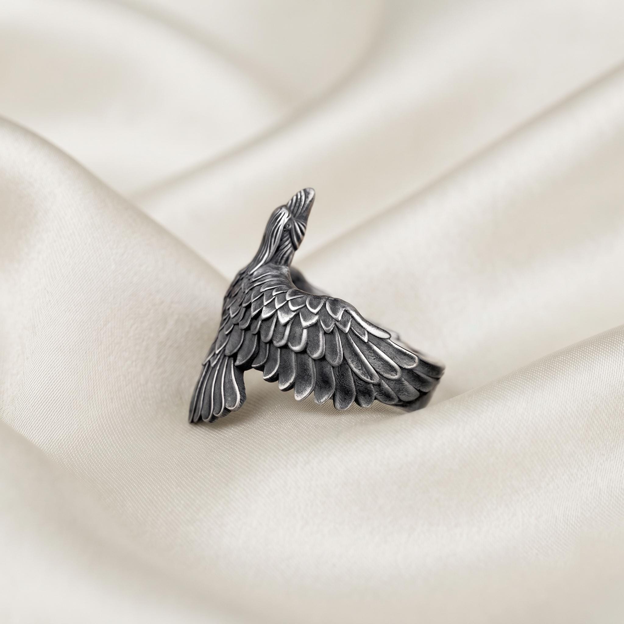 Sterling Silver Eagle Ring, Oxidized Gothic Animal Jewelry, Statement Ring