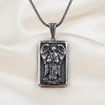 Handmade Sterling Silver Archangel Michael Pendant, Oxidized Guardian Angel Necklace