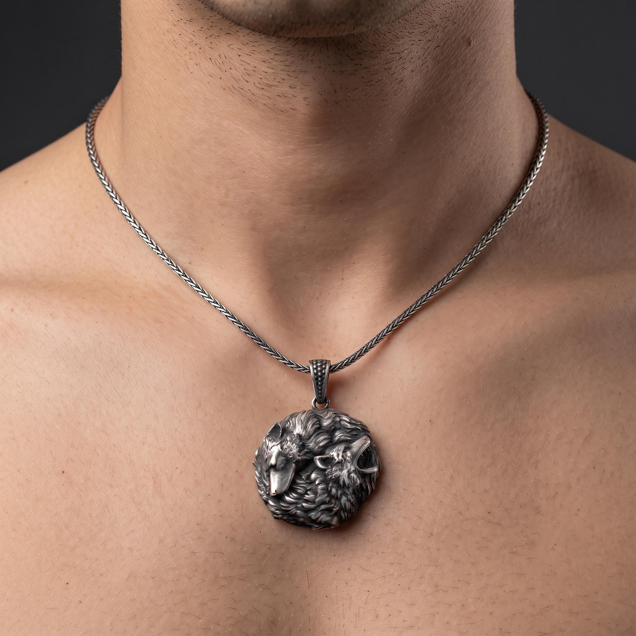 Handmade Sterling Silver Wolf Pendant, Oxidized Gothic Necklace, Viking Amulet Gift