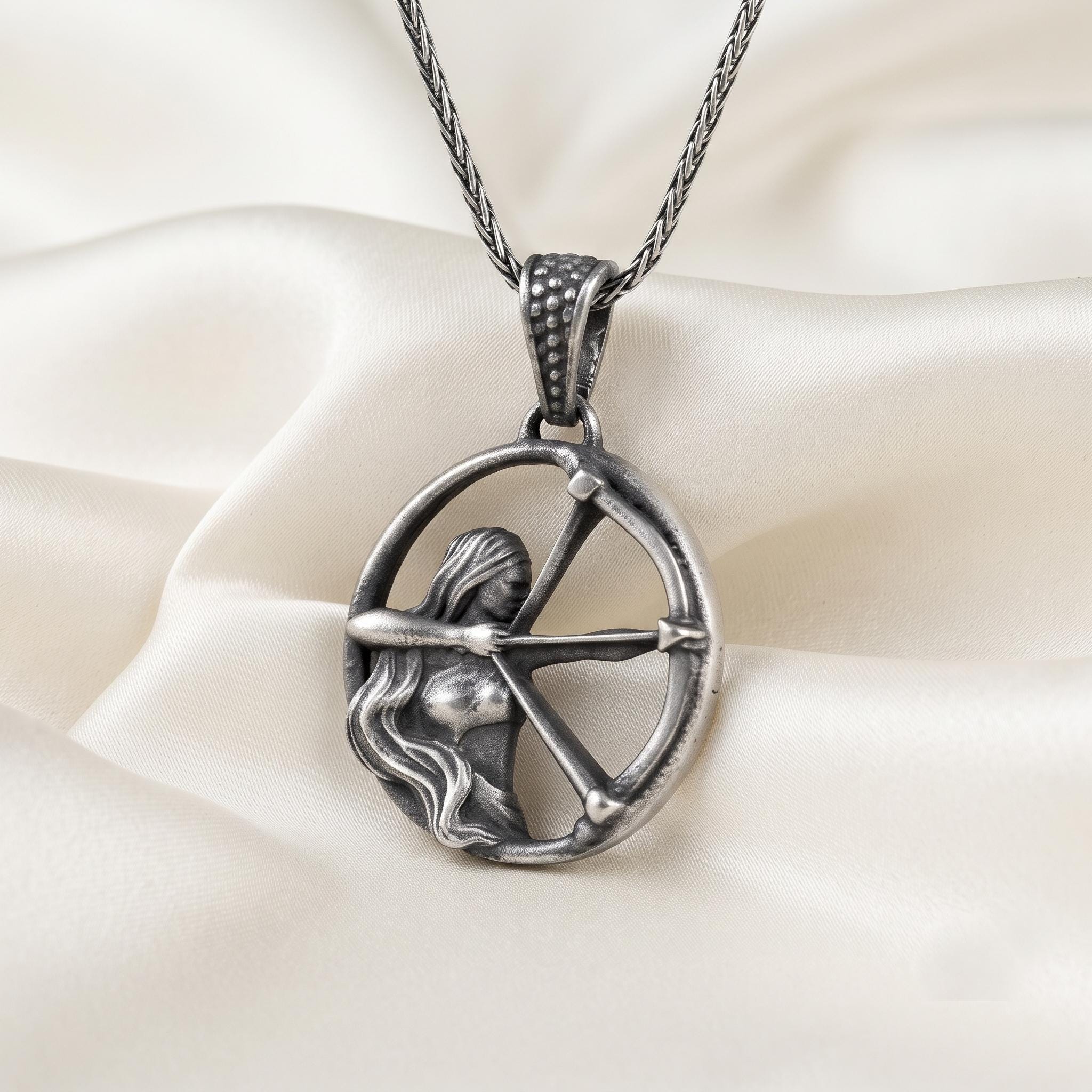 Handmade Sterling Silver Sagittarius Archer Pendant, Oxidized Zodiac Necklace