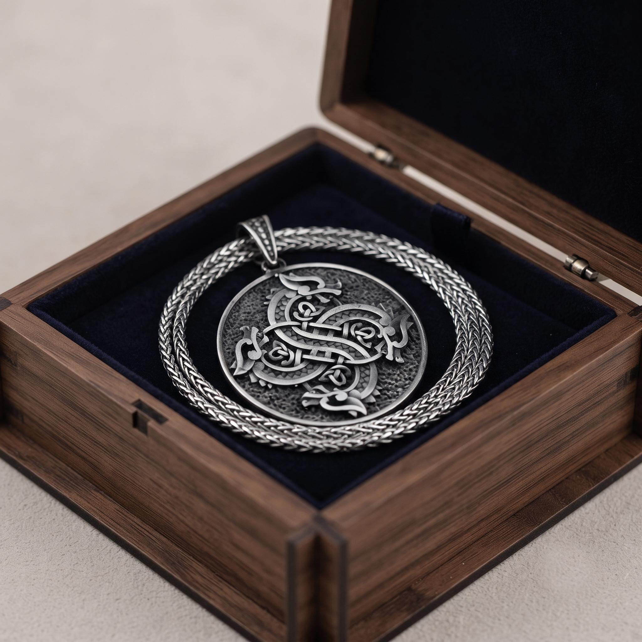 Oxidized Sterling Silver Viking Dragon Pendant, Celtic Knot Necklace, Norse Mythology Amulet