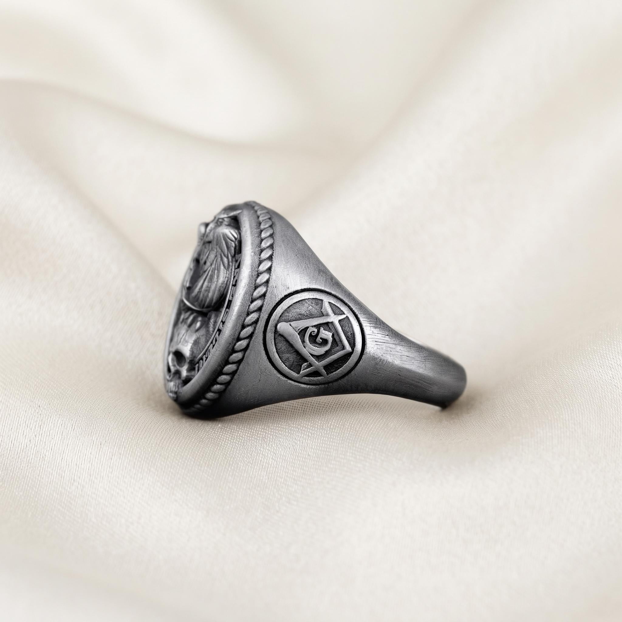 Sterling Silver Owl Skull Signet Ring, 