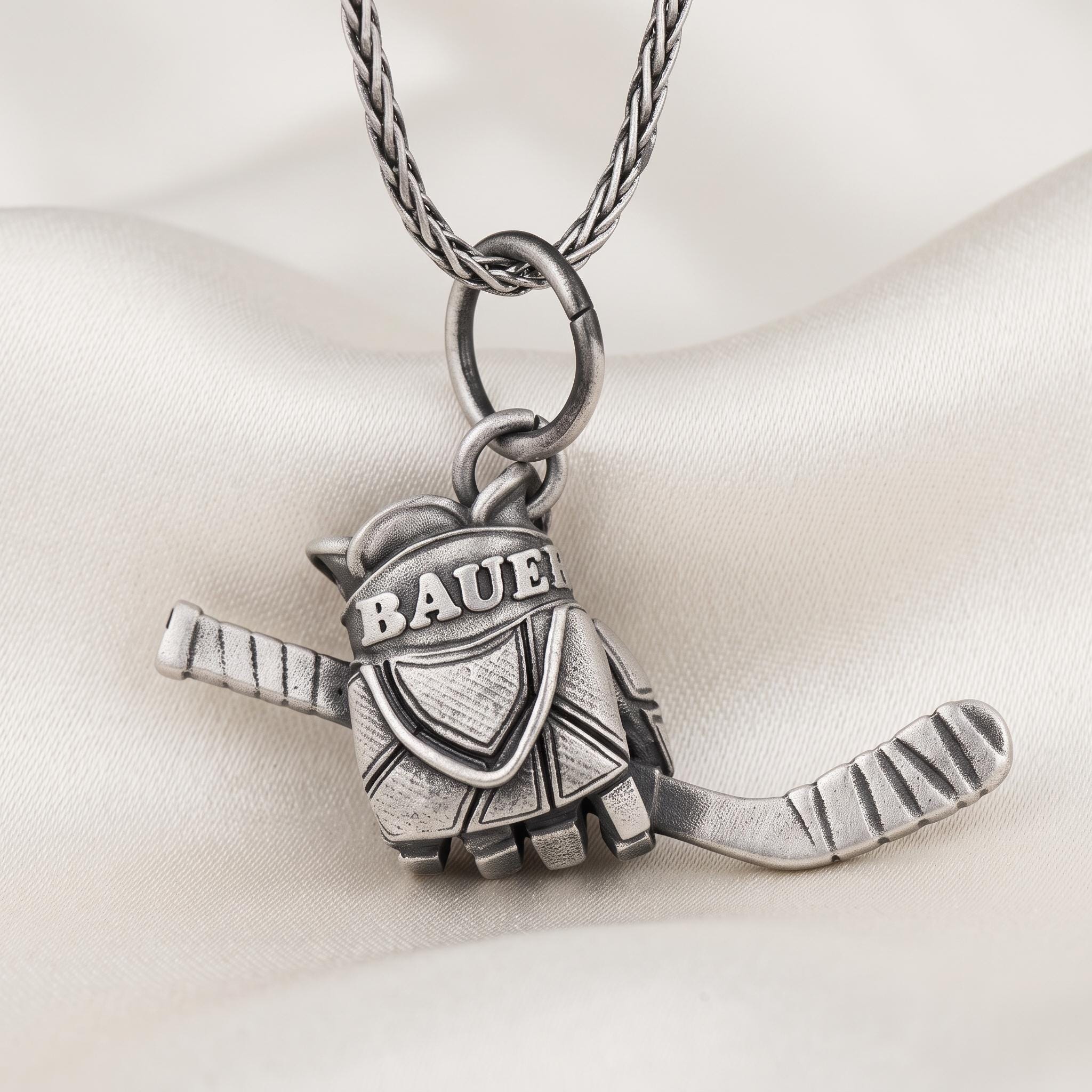 Sterling Silver Hockey Glove and Stick Pendant, Ice Hockey Fan Jewelry