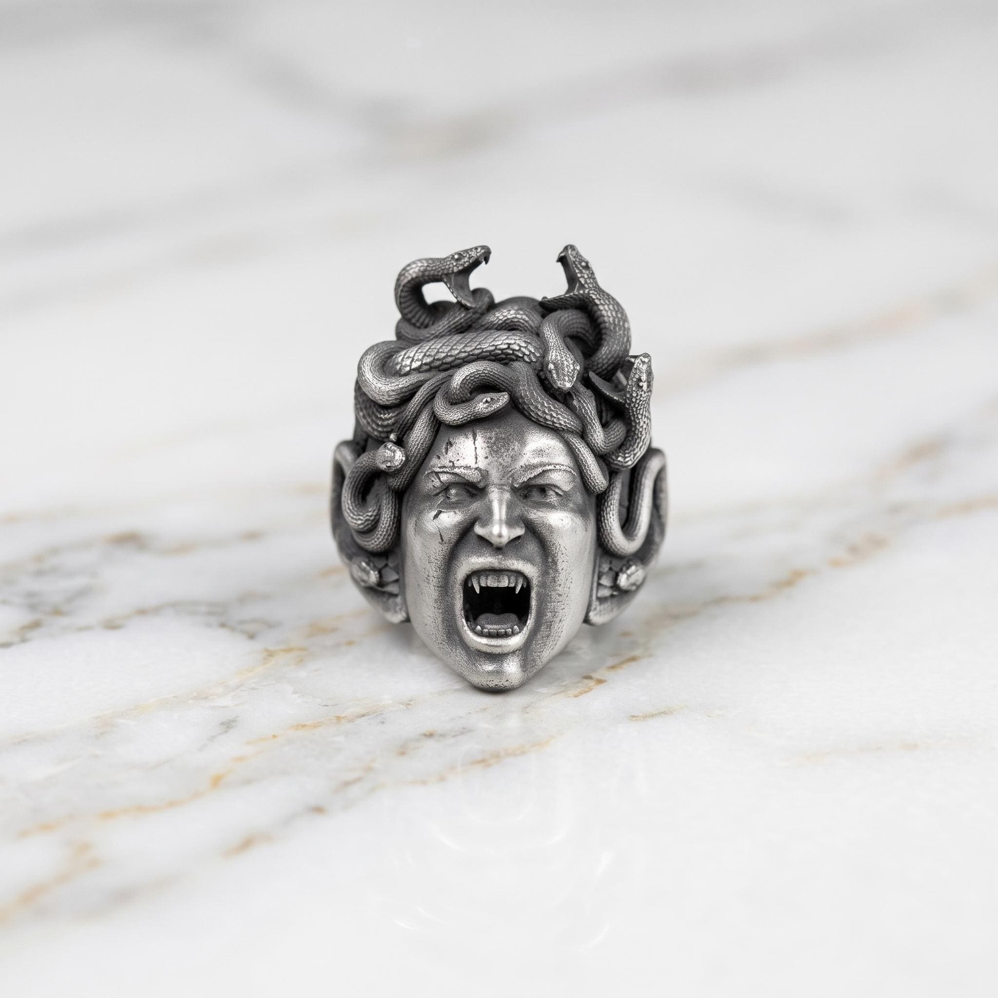 Sterling Silver Medusa Ring, Greek Mythology Gorgon Snake Jewelry, Gothic Statement Piece