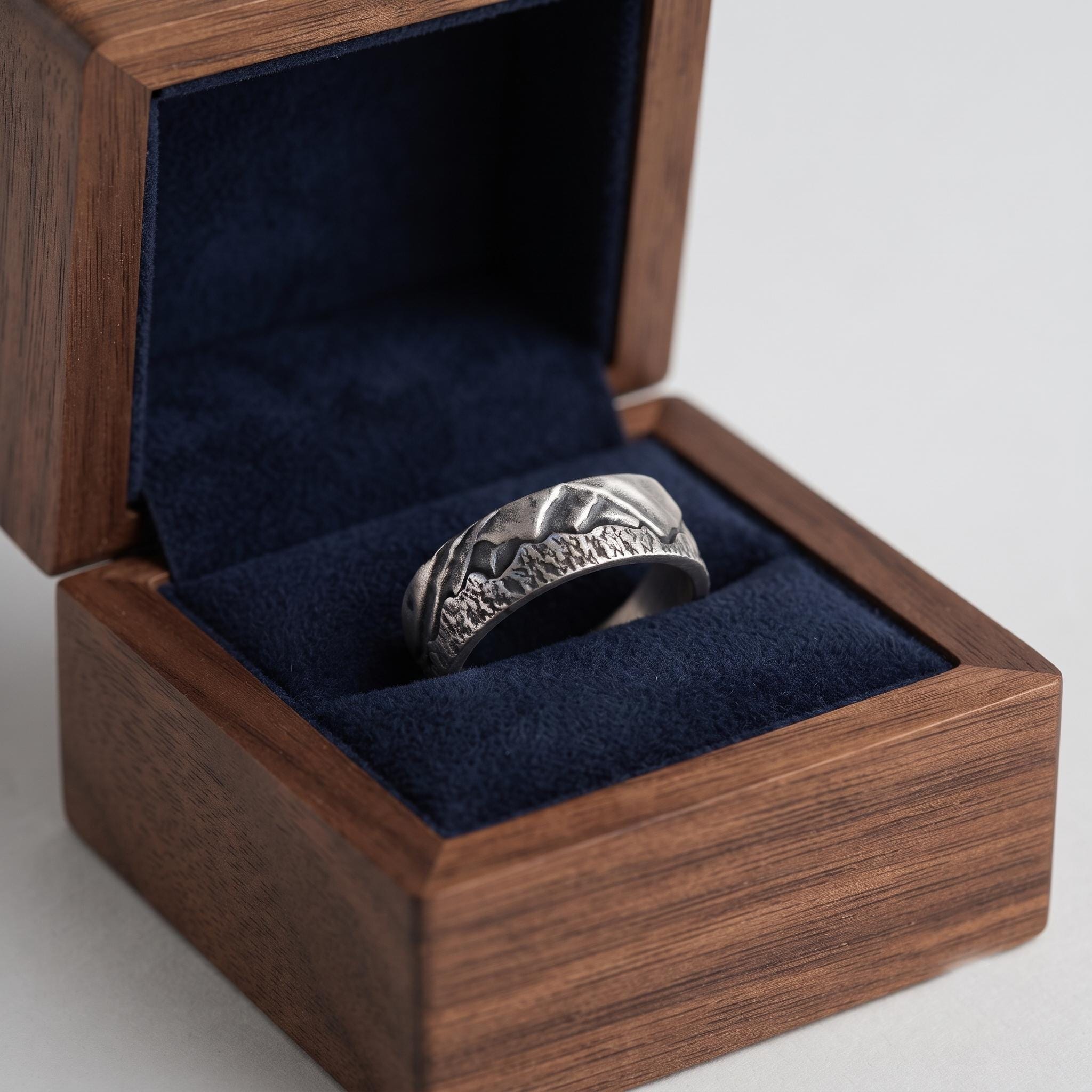 Handmade Sterling Silver Mountain Range Ring, Rustic Nature Wedding Band, Hiking Lover Gift