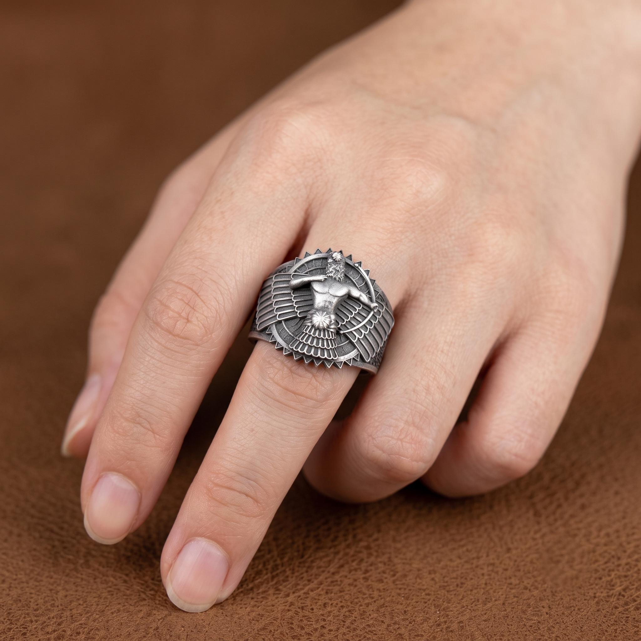 Sterling Silver Faravahar Signet Ring, Persian Winged Symbol, Zoroastrian Jewelry