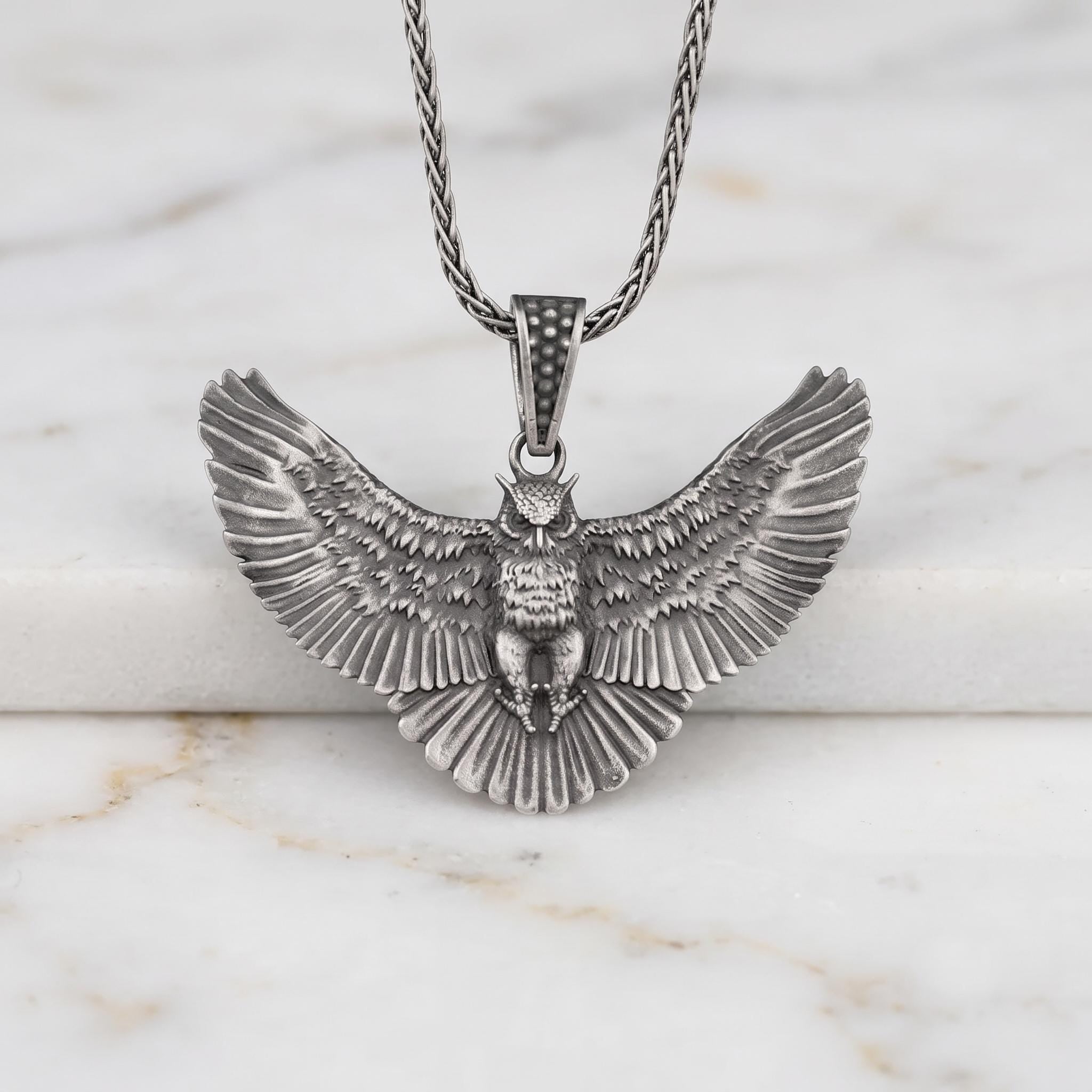 Handmade Sterling Silver Eagle Pendant, Spread Wings, Oxidized Finish, Men's Jewelry