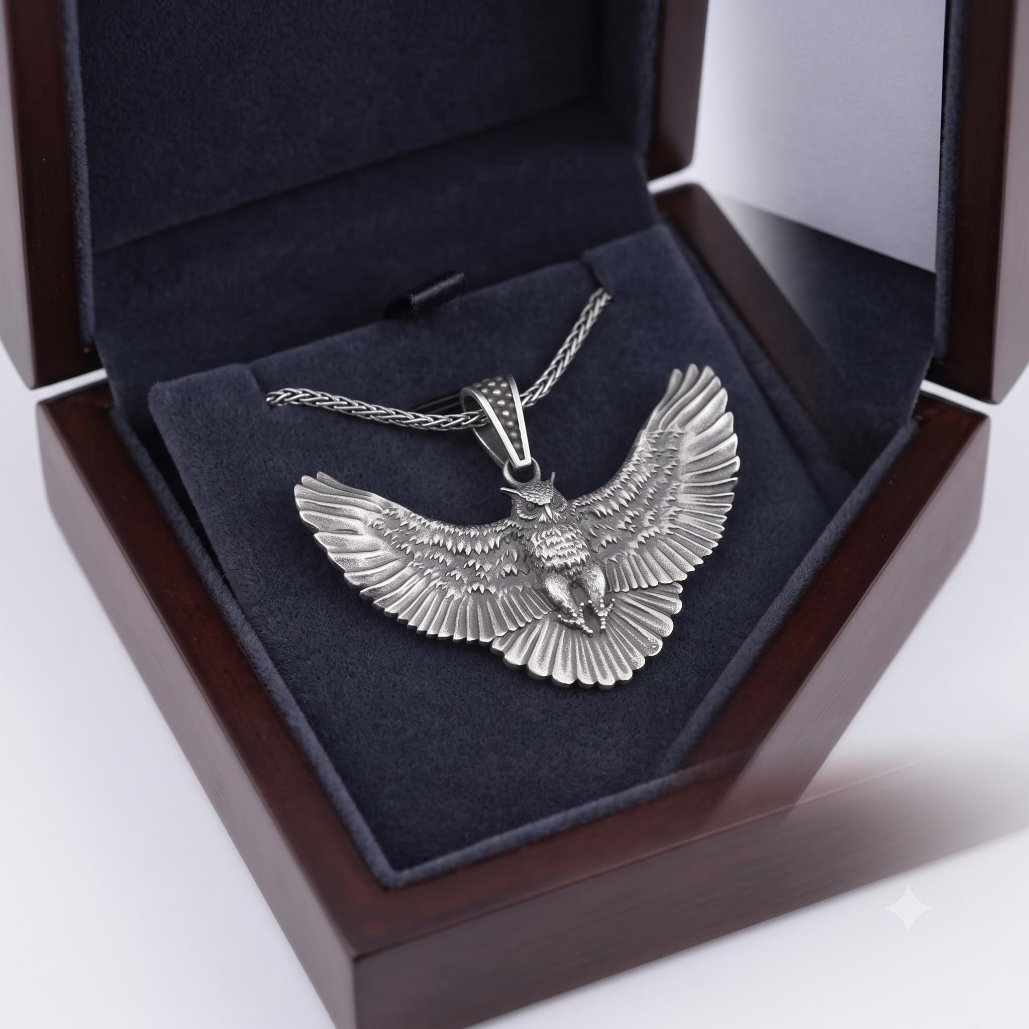 Handmade Sterling Silver Eagle Pendant, Spread Wings, Oxidized Finish, Men's Jewelry