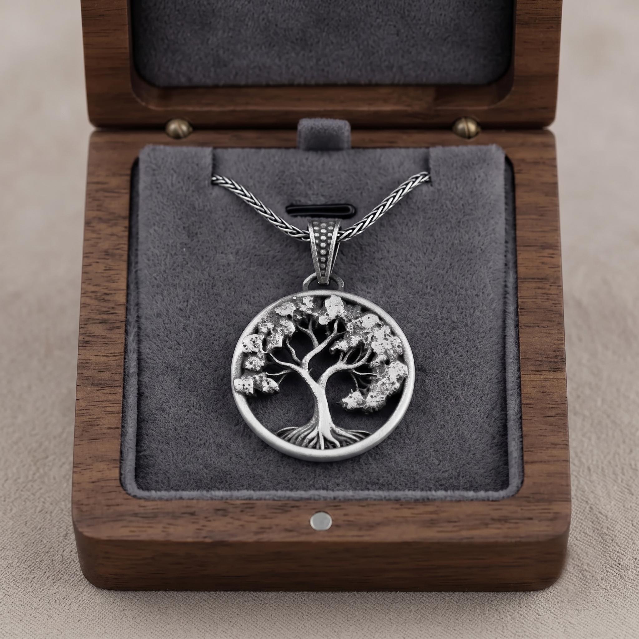 Sterling Silver Tree of Life Pendant, Norse Yggdrasil Necklace, Oxidized Finish, Unisex Gift