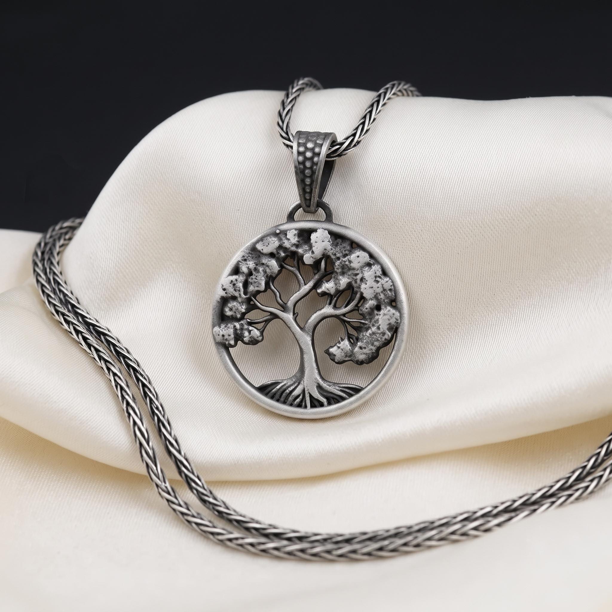 Sterling Silver Tree of Life Pendant, Norse Yggdrasil Necklace, Oxidized Finish, Unisex Gift