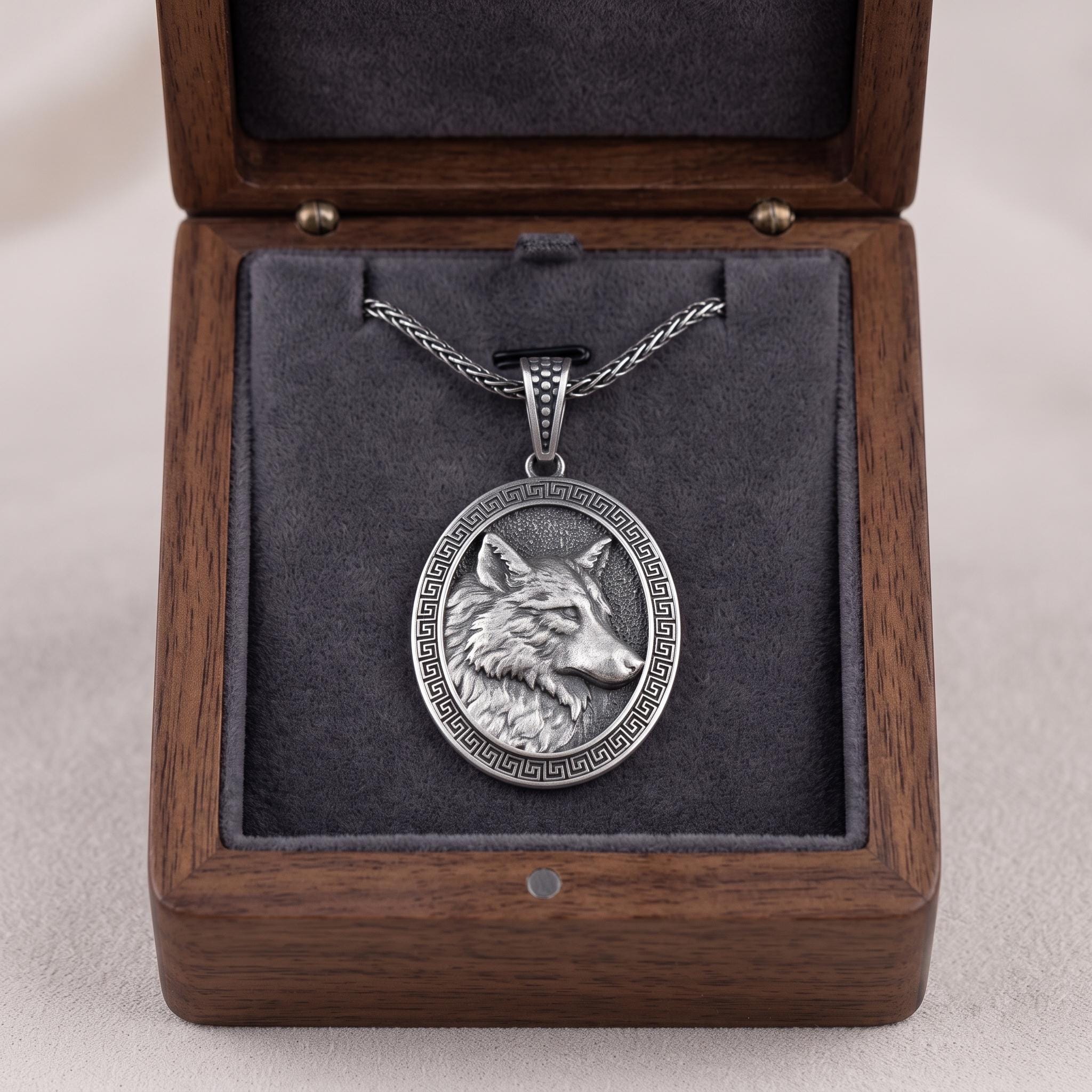 Handmade Sterling Silver Wolf Pendant Necklace, Oxidized Viking Talisman, Men's Animal Jewelry