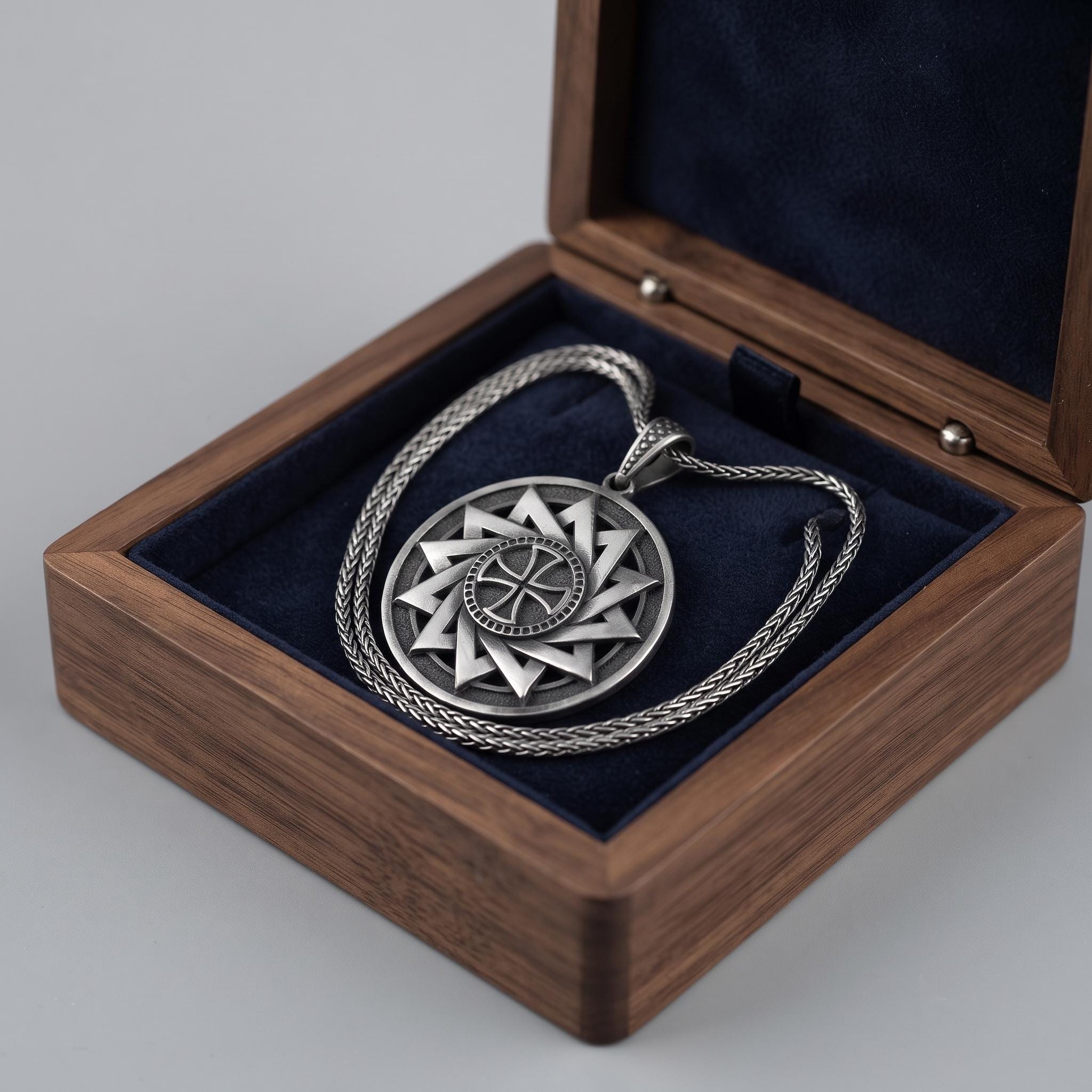 Mens Slavic Sun Wheel Pendant, Viking Amulet Necklace, Gothic Round Silver Pendant, Norse Mythology Jewelry, Men's Talisman Gift